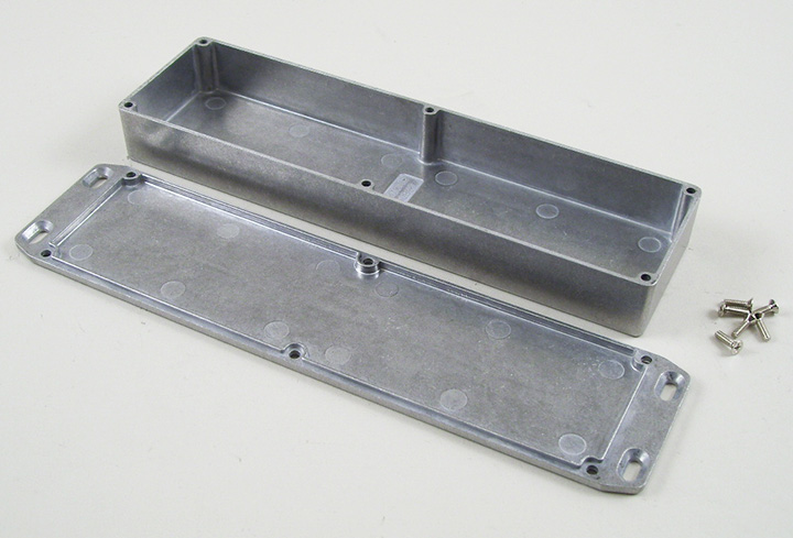 1590BX2FL long slim natural diecast aluminum enclosure with wall-mounting flanged lid