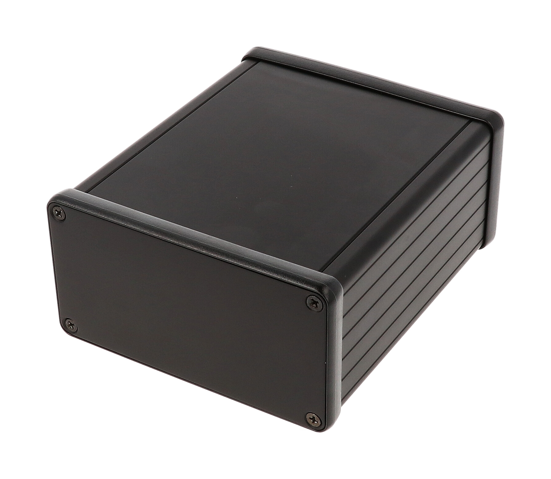 1455N1201BK — black extruded aluminum enclosure w/ metal end panels