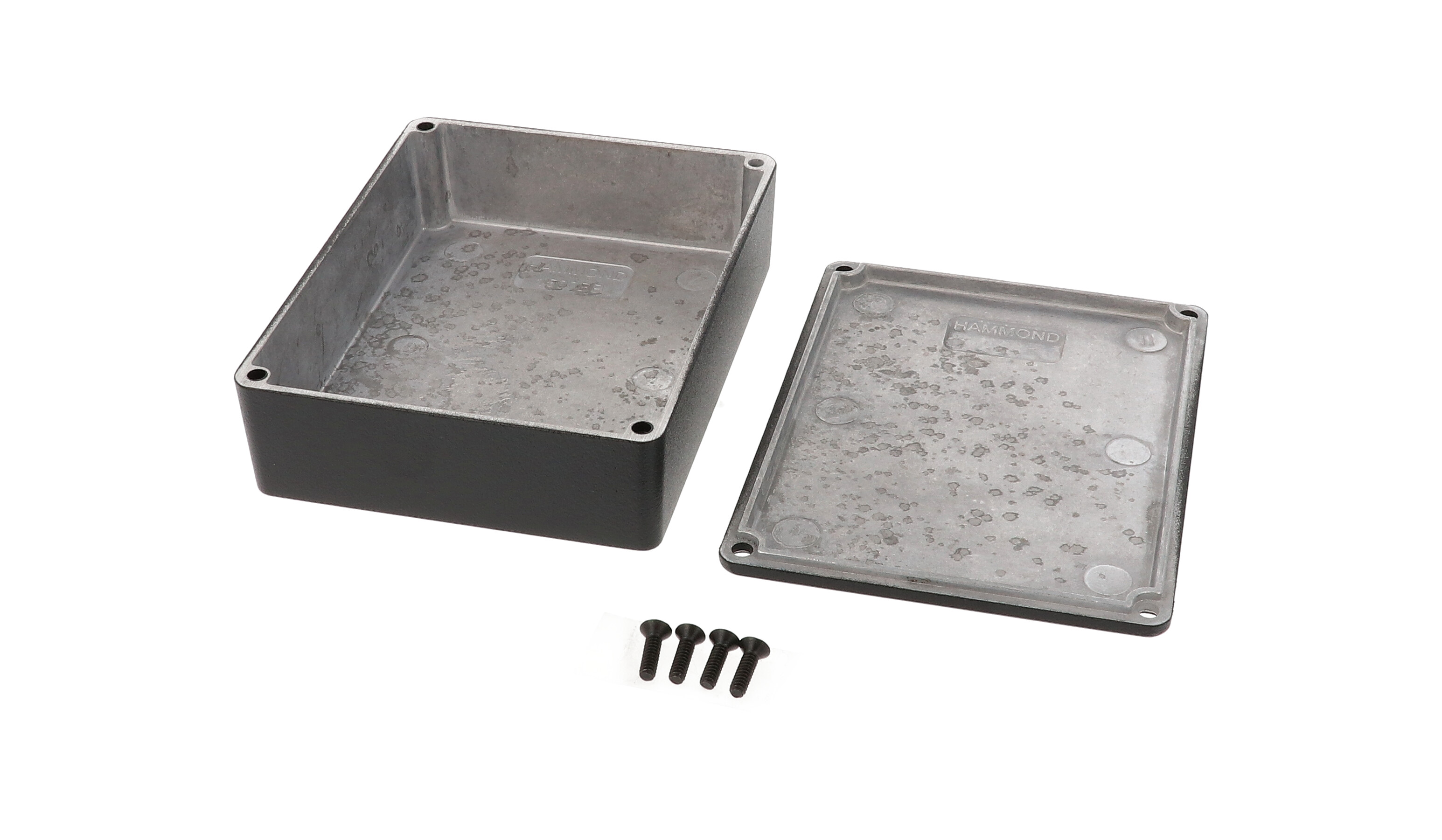 1590BBBK black textured diecast aluminum enclosure with lid and cover screws