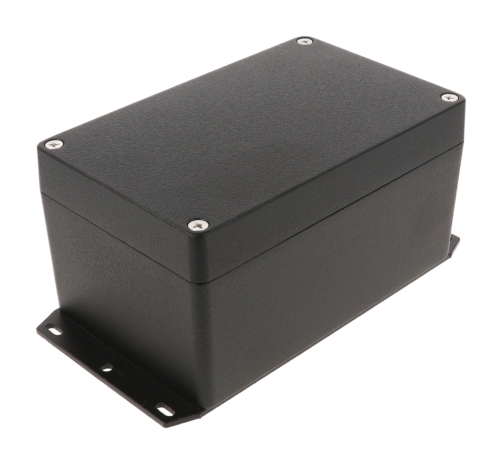 Hammond 1550Z117FBK black textured diecast aluminum flanged watertight enclosure, 160 x 100 x 81 mm