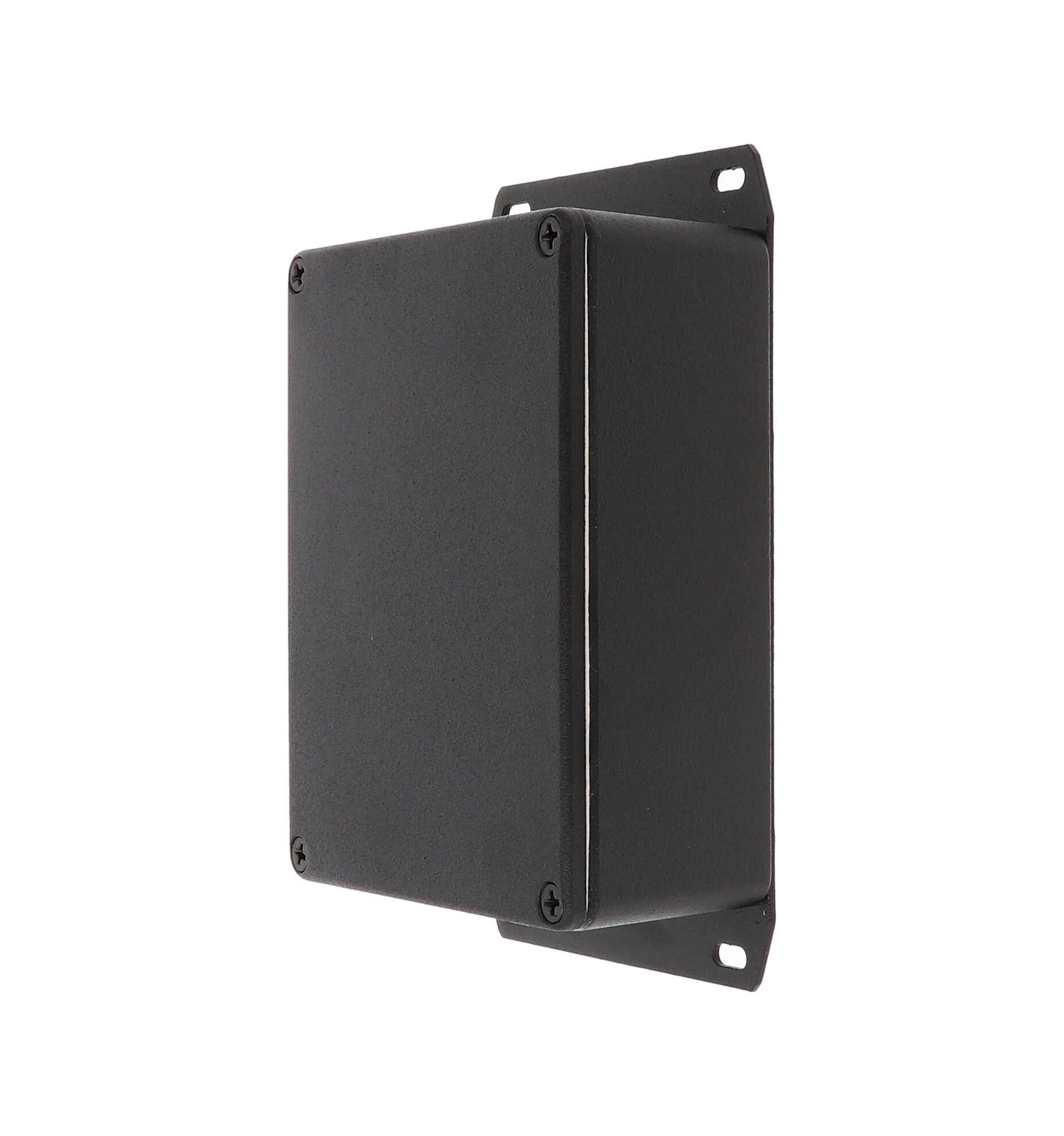 1590WBBSFBK black textured water-tight diecast aluminum enclosure with flanged bottom plate