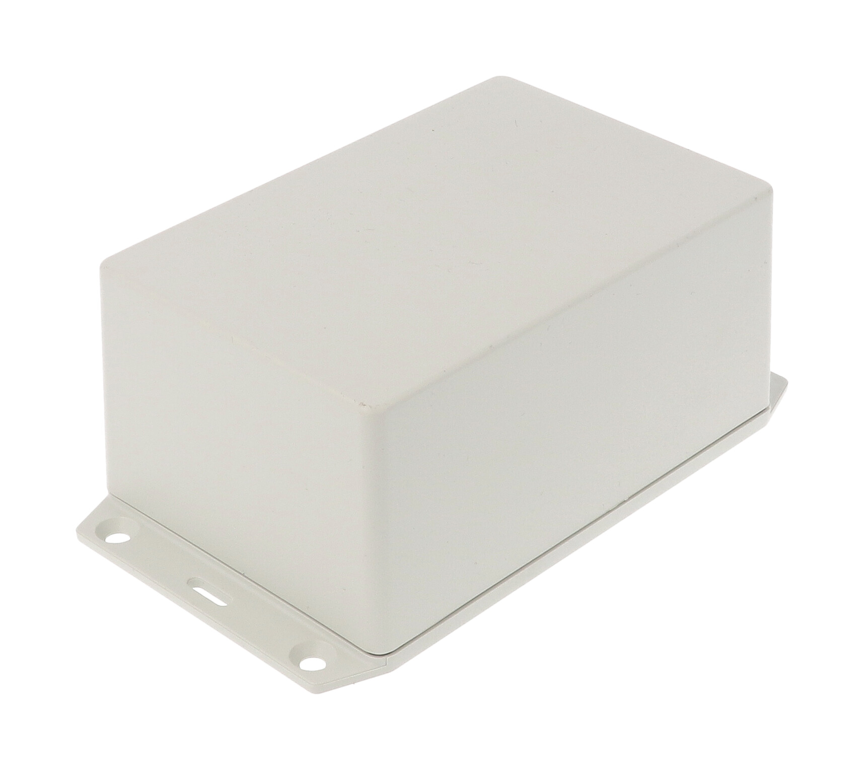 1591XXTFLGY light gray ABS plastic flanged-lid enclosure with PC board standoffs, 123 x 83 x 59 mm