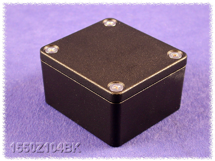 1550Z104BK black textured thick-wall watertight diecast enclosure, 65 x 58 x 35 mm