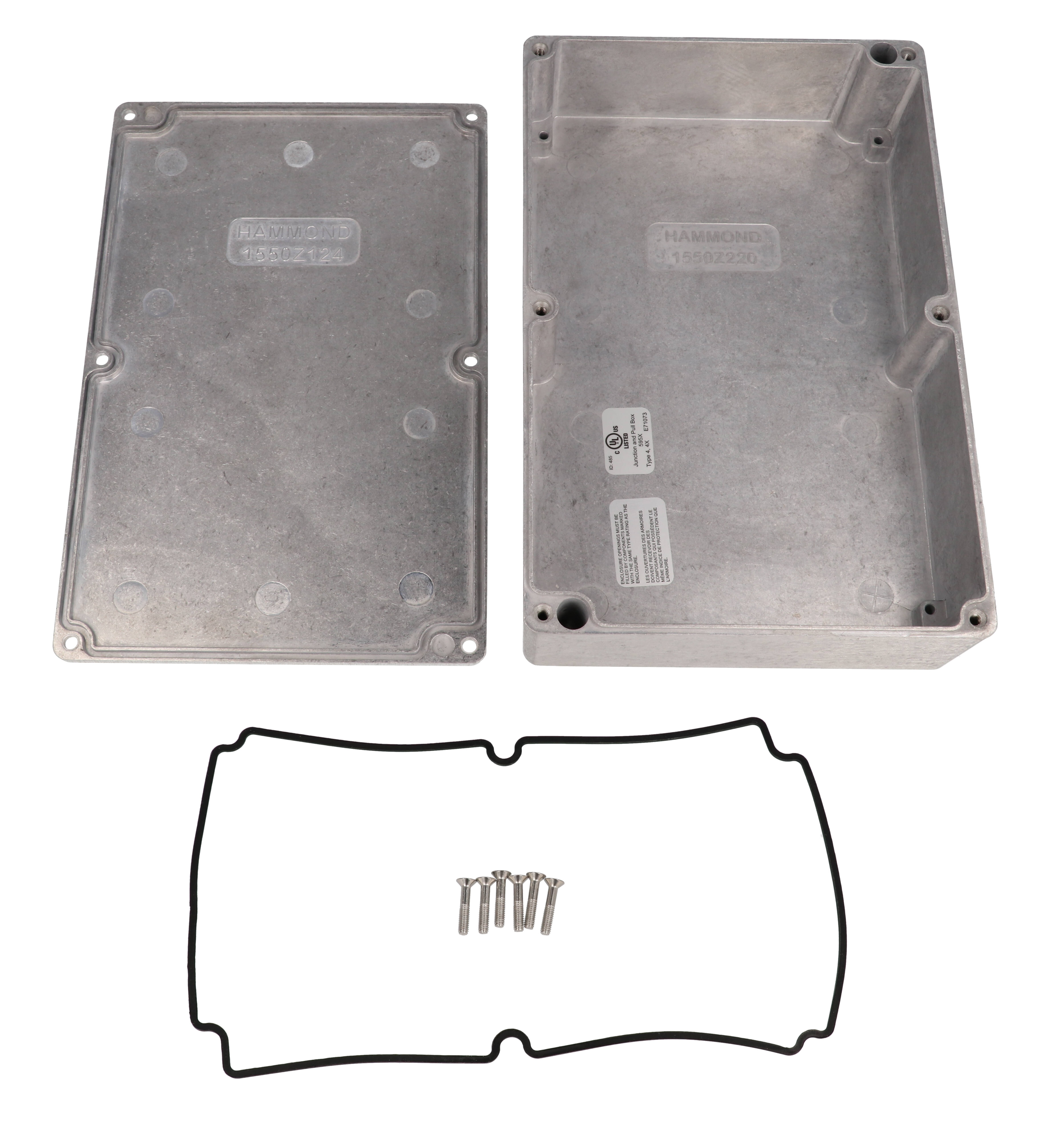 1550Z124 unpainted watertight diecast aluminum enclosure, 223 x 147 x 55 mm