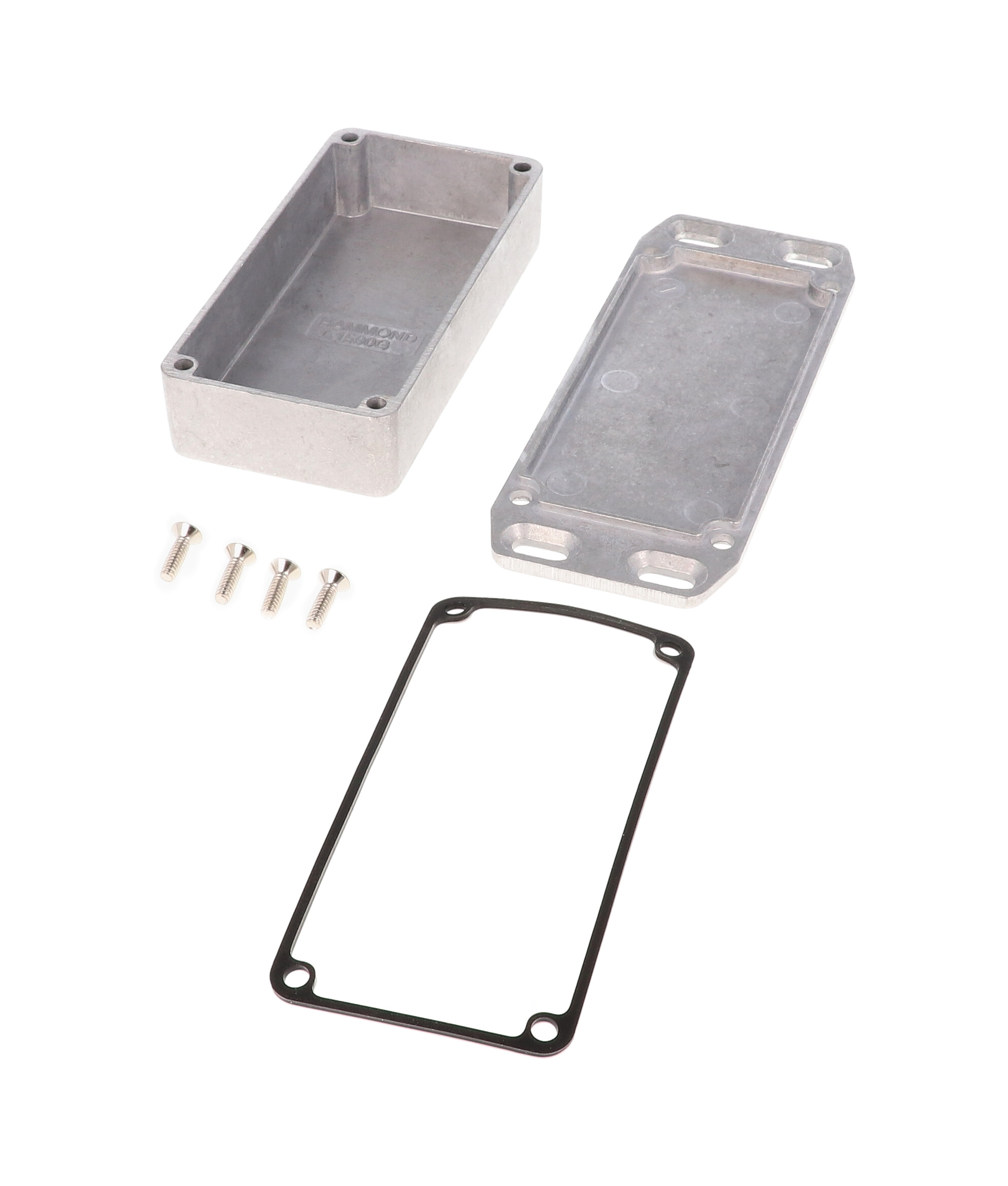 1590WGFL natural aluminum IP65 watertight diecast enclosure, 100 x 50 x 25 mm, with flanged lid