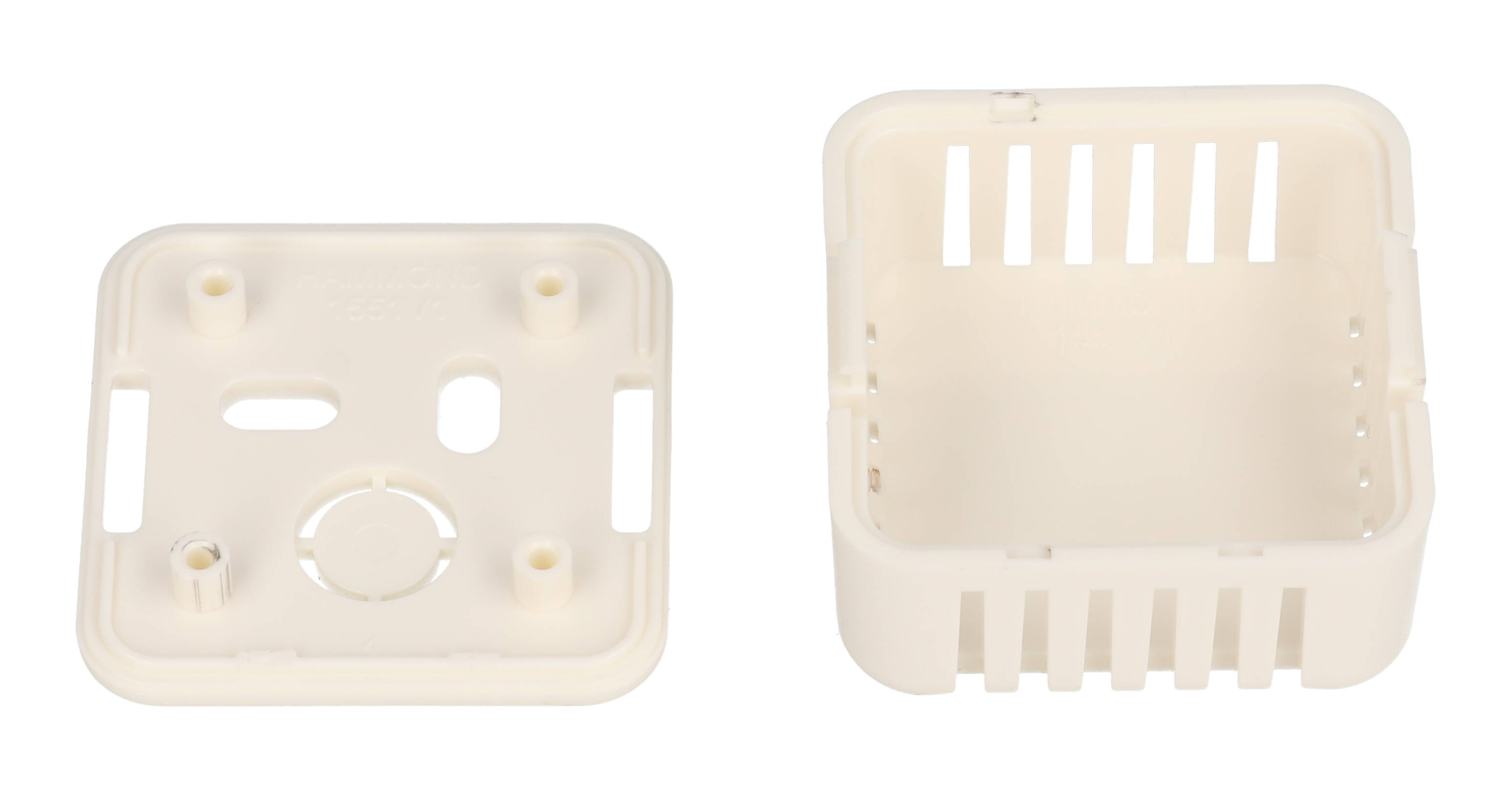 1551V1WH white vented square ABS snap-fit miniature enclosure, 40 x 40 mm x 20 mm