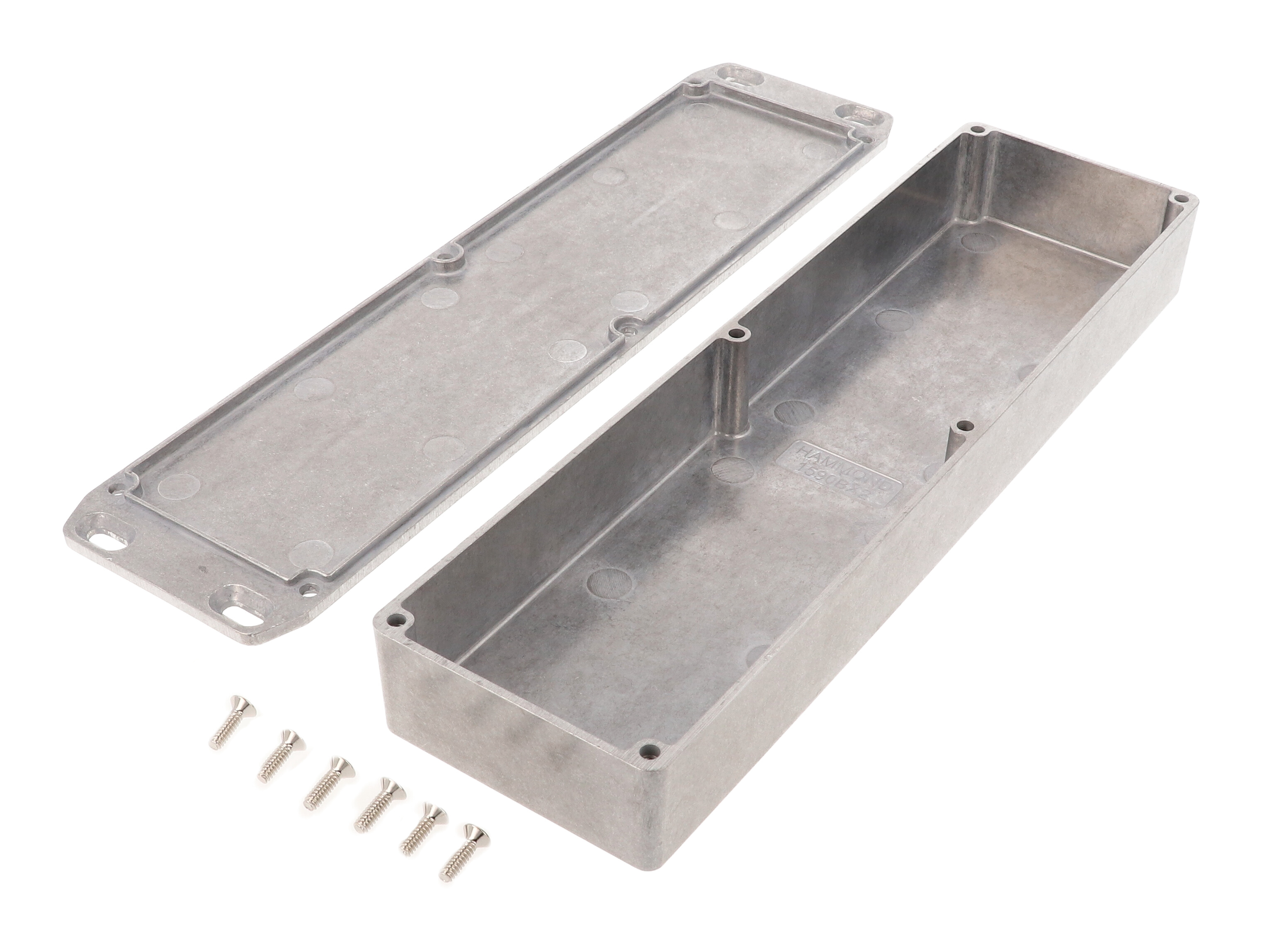 1590BX2FL long slim natural diecast aluminum enclosure with wall-mounting flanged lid