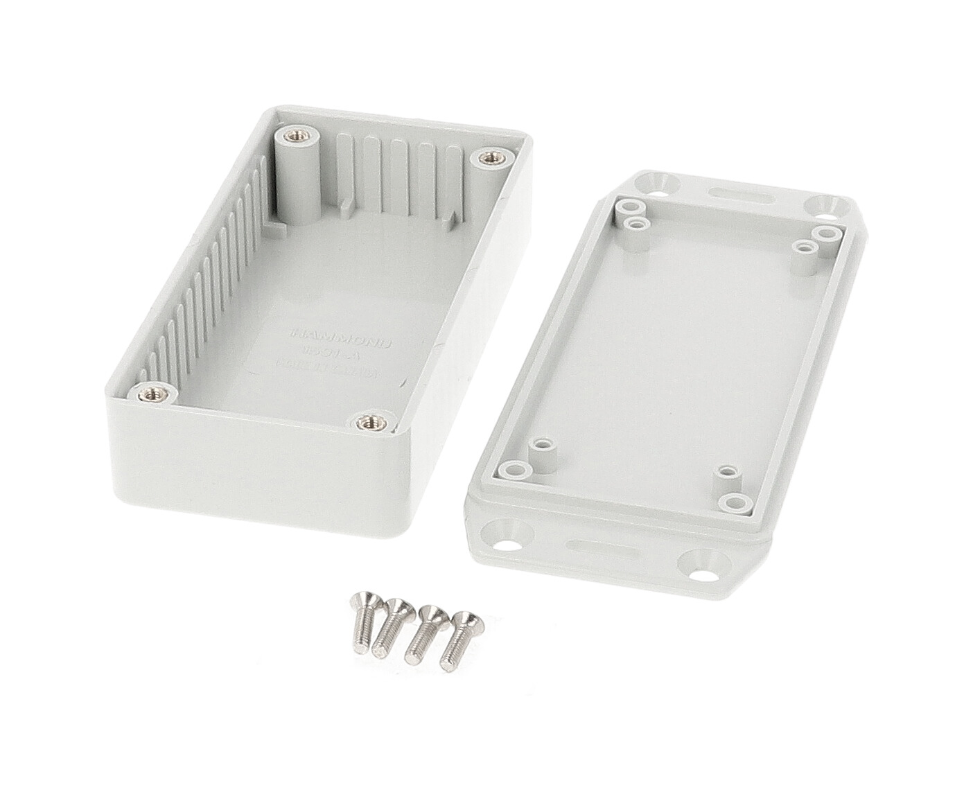 1591AFLGY light gray 100 x 50 x 25 mm ABS plastic flanged-lid enclosure with molded card guides