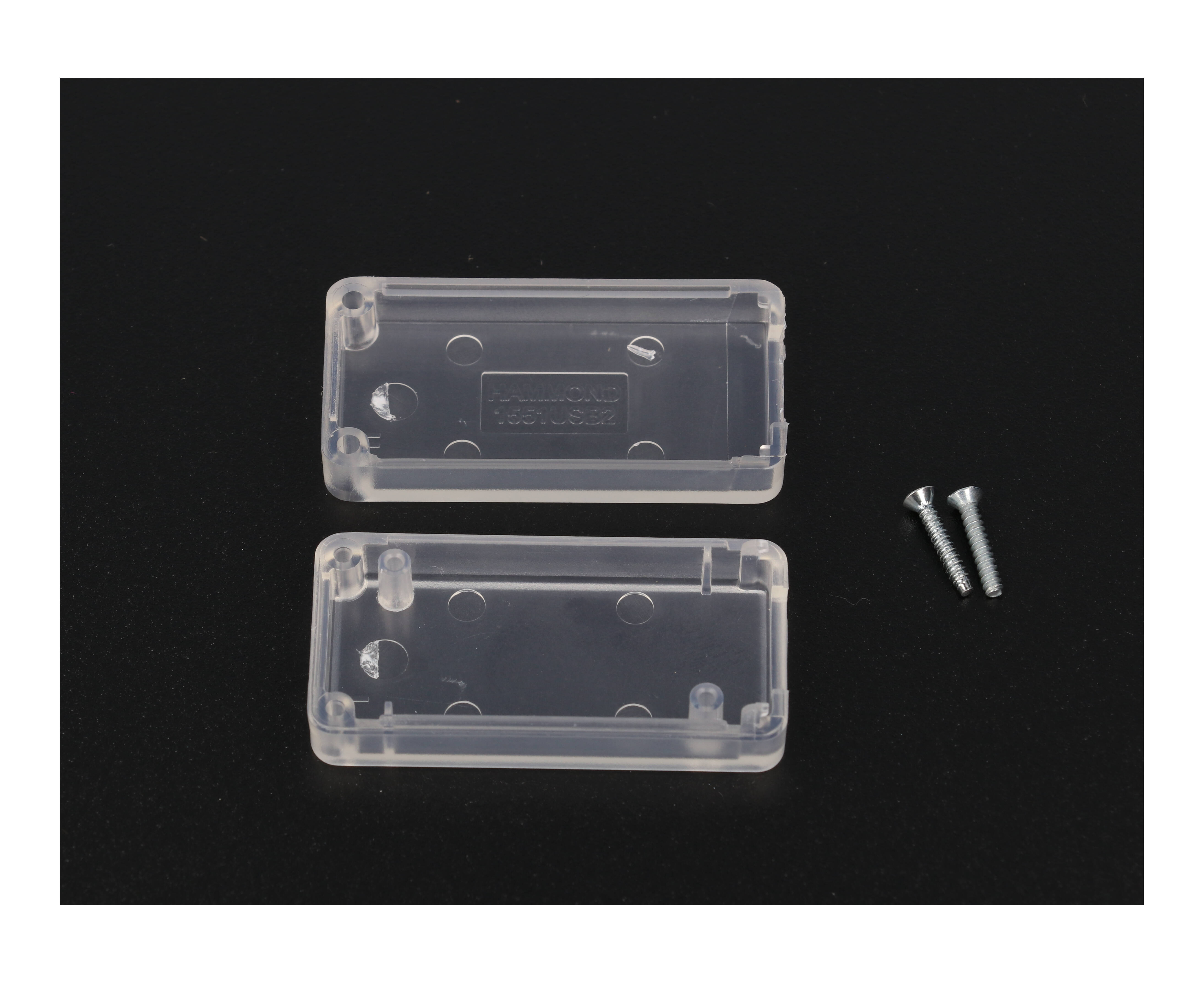 1551USB2CLR translucent clear ABS plastic miniature USB enclosure, 50 x 25 mm, with USB-A opening and recessed lid