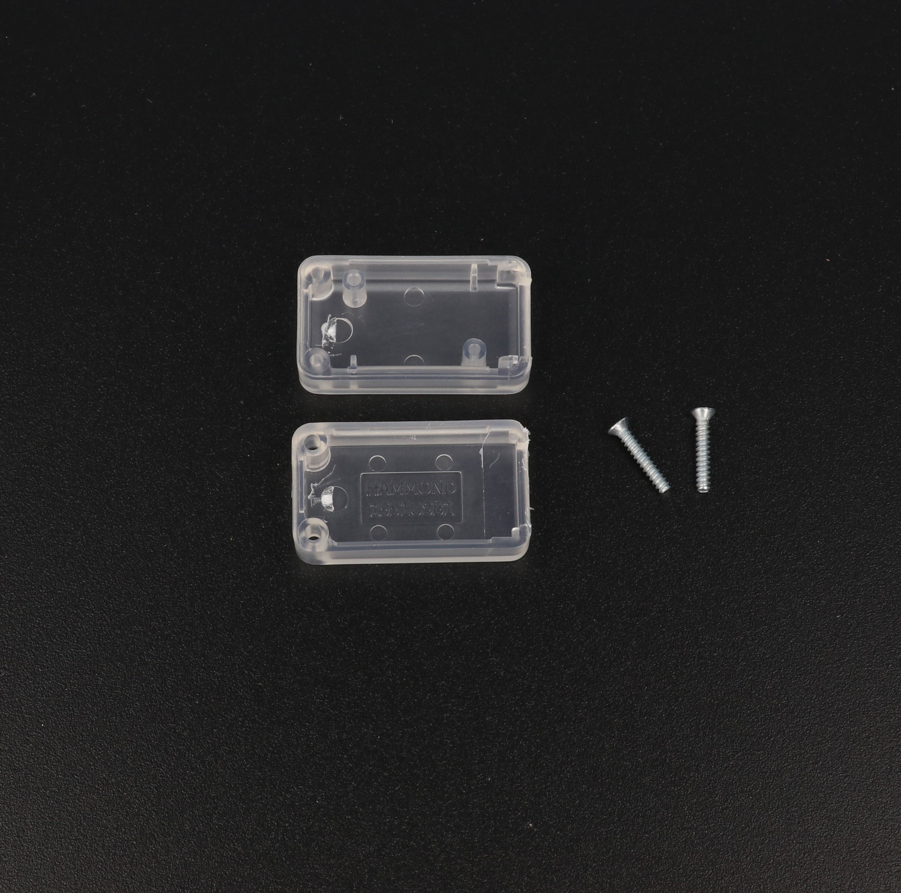 1551USB1CLR translucent clear ABS plastic miniature USB enclosure, 35 x 20 mm, with USB-A opening and recessed lid