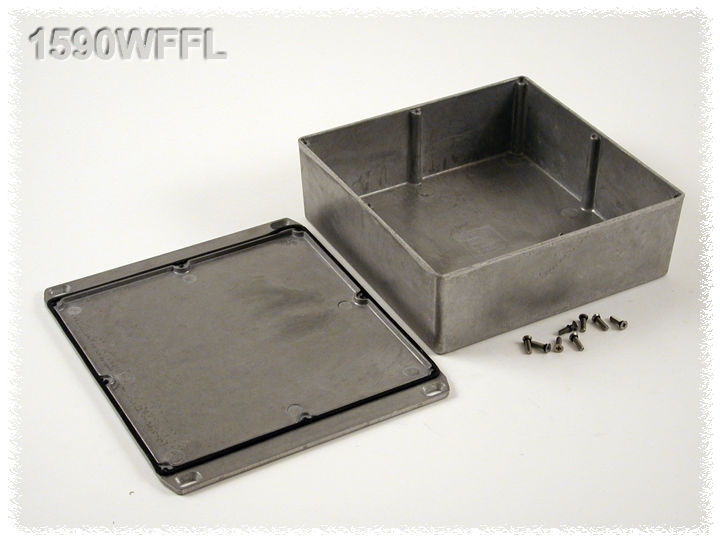 1590WFFL natural aluminum square watertight 1590F diecast aluminum enclosure, 188 x 188 x 67 mm, flanged lid