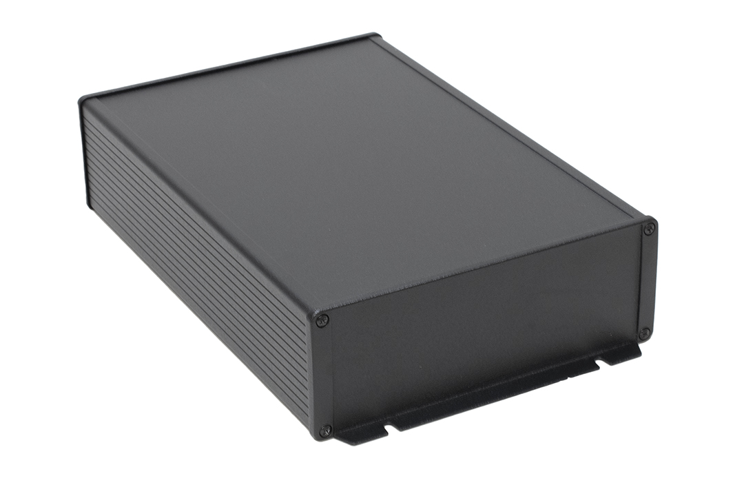 1457U2802BK — Enclosure, extruded aluminum, 7.52 x 2.68 x 11.02, flanged end panels, 1457 Series