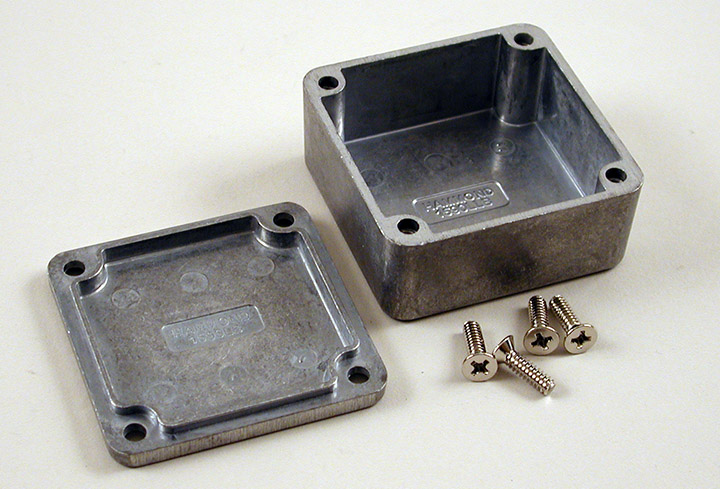 1590LLB natural diecast aluminum enclosure, 51 x 51 x 25 mm, slim square box with lid
