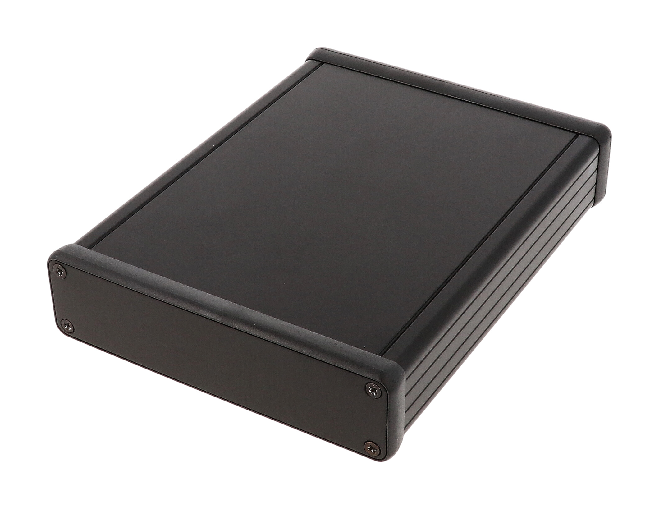 1455P1601BK — black extruded aluminum enclosure w/ metal end panels