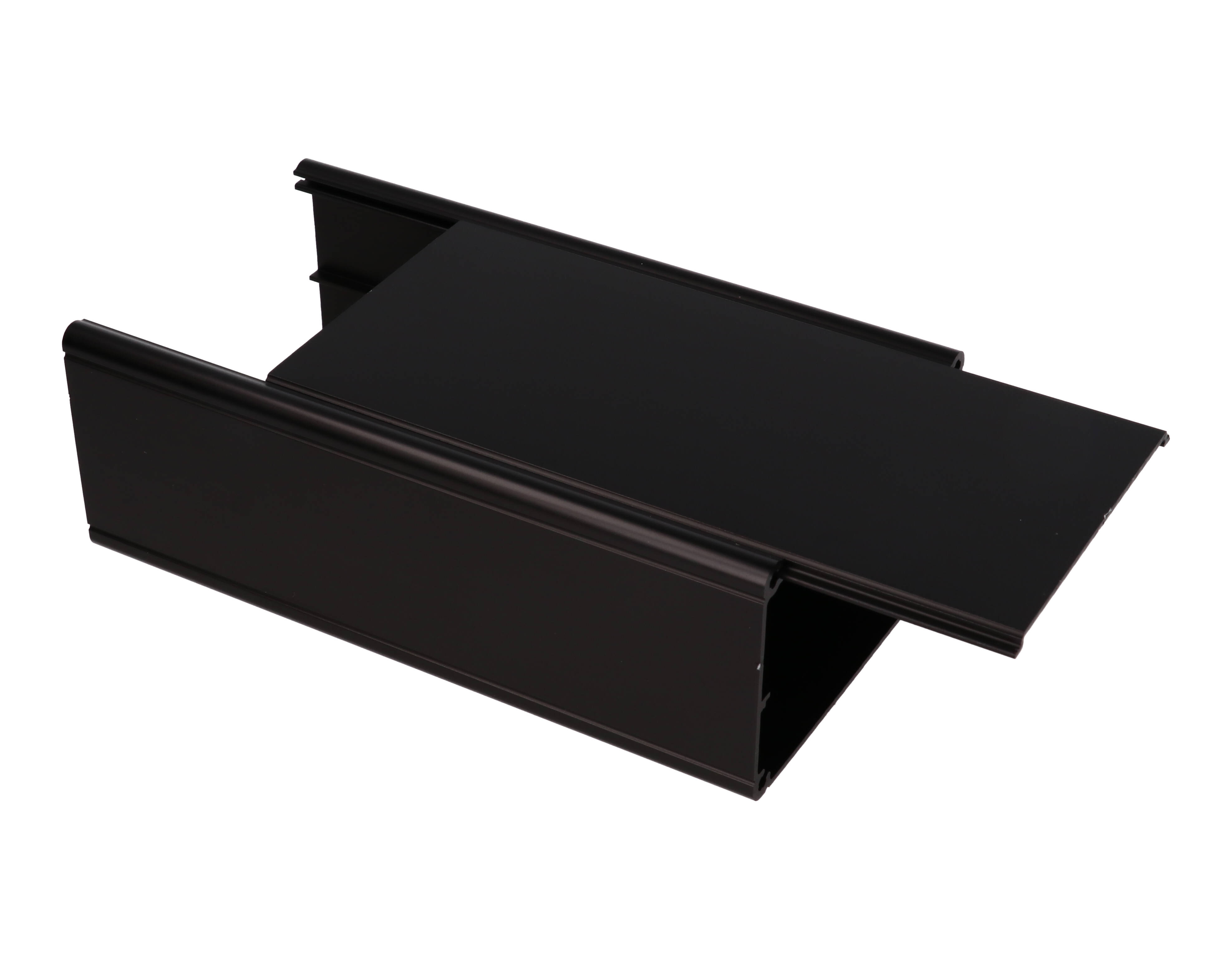 1455ZT1601BK black anodized wallmount extruded aluminum enclosure, 160 x 89 x 56 mm, with keyhole mounting brackets