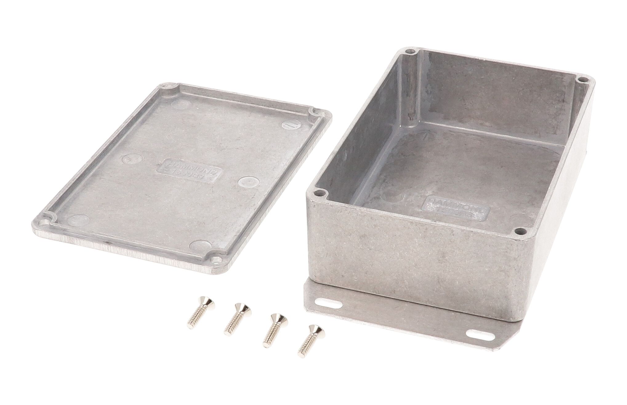 1590B3F natural diecast aluminum enclosure with welded flanged bottom plate — view 2