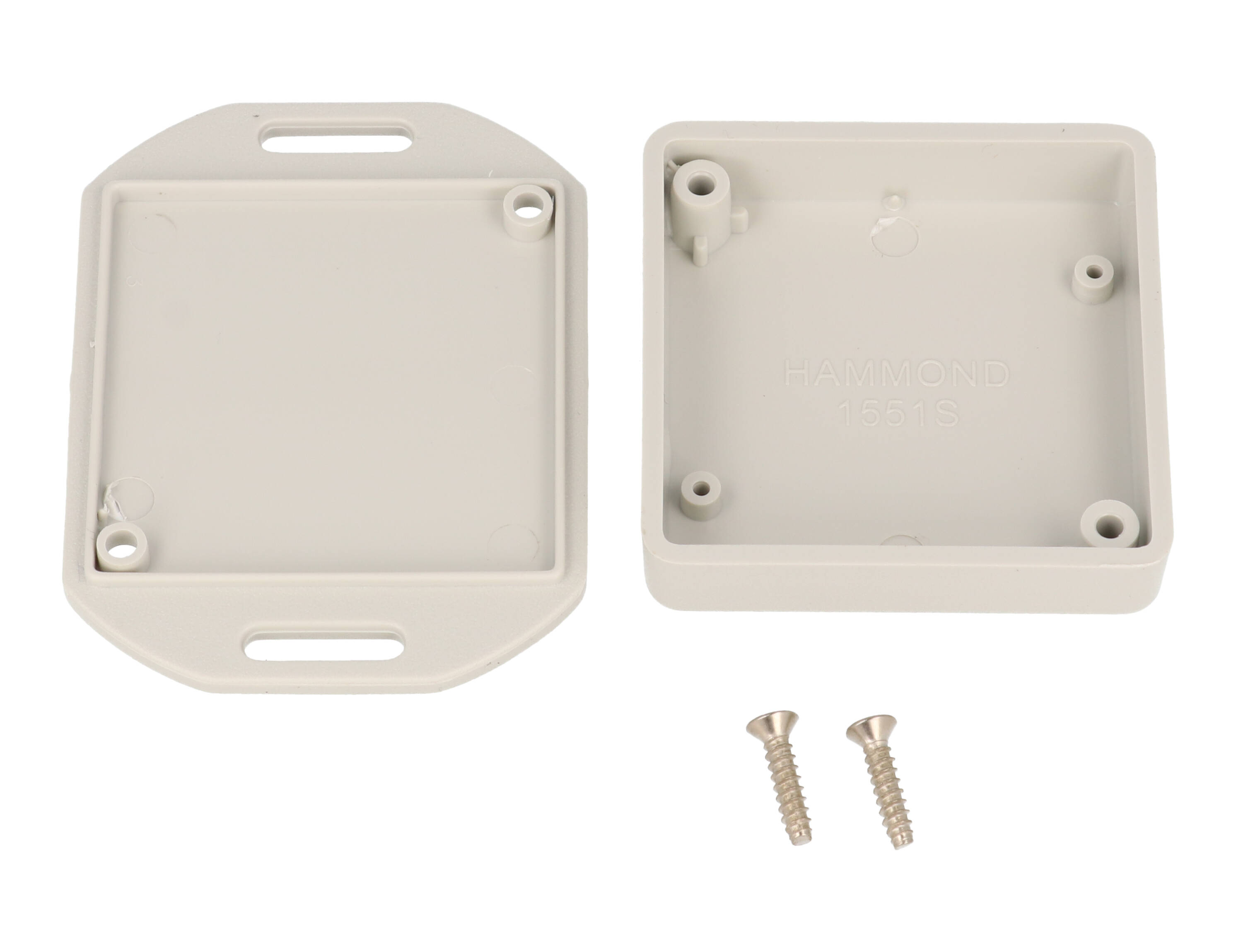 1551SFLGY light gray ABS miniature enclosure with flanged lid, 50 x 50 x 15 mm