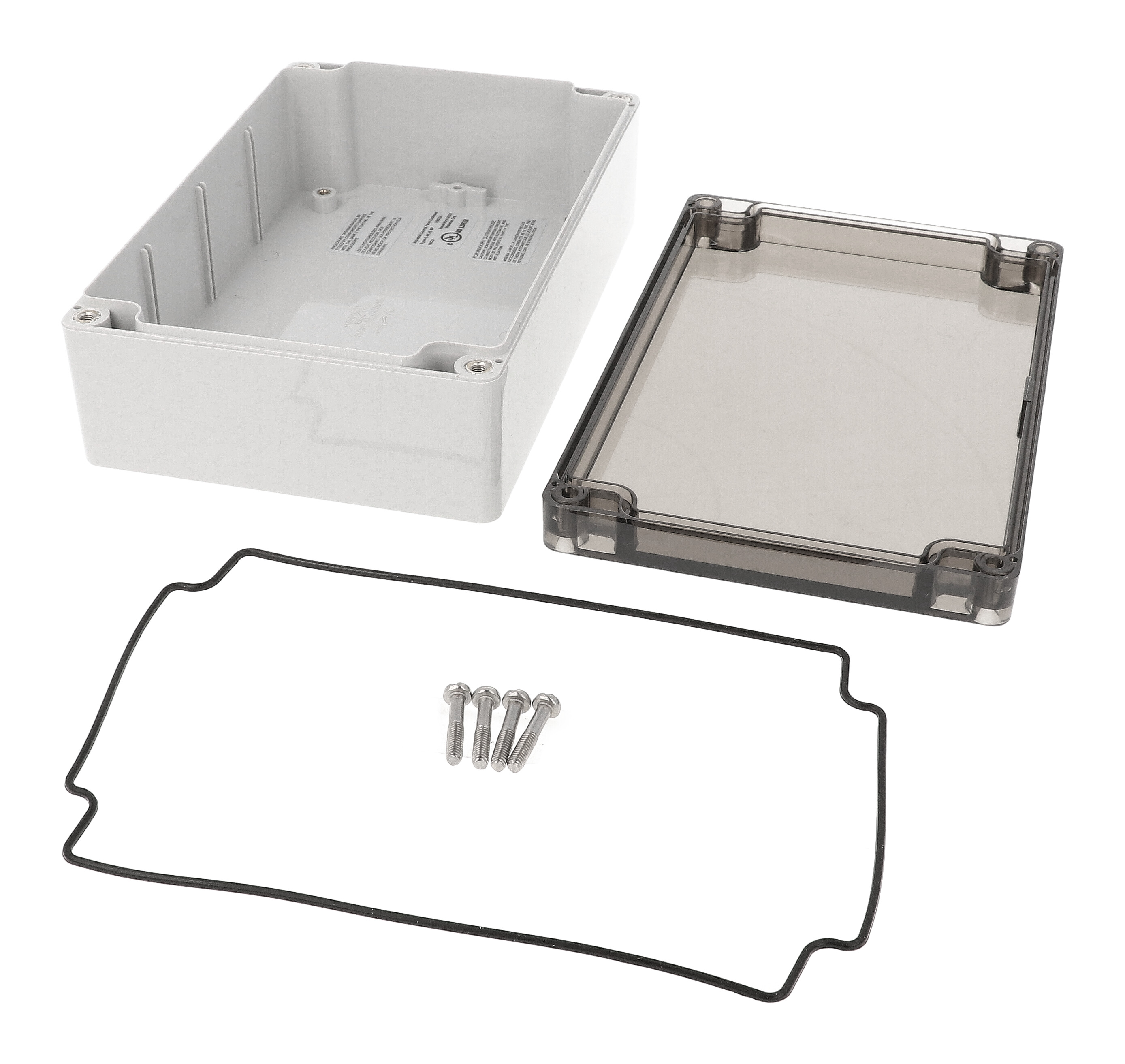 1554H2GYSL light gray polycarbonate watertight enclosure with smoked lid, 180 x 120 x 61 mm