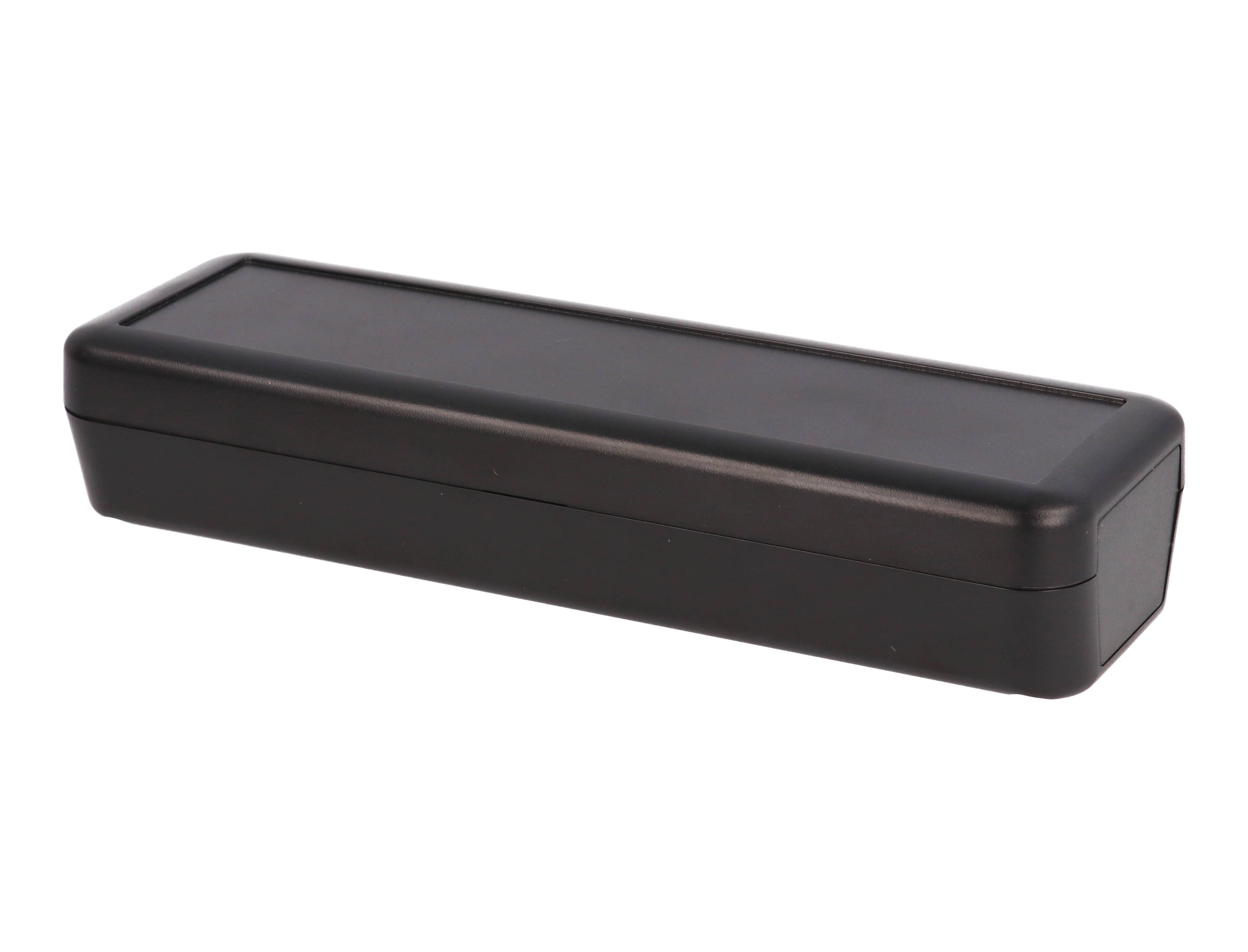 1552D5BK black 150 x 50 x 30 mm hand-held ABS plastic enclosure with recessed top and removable end panels