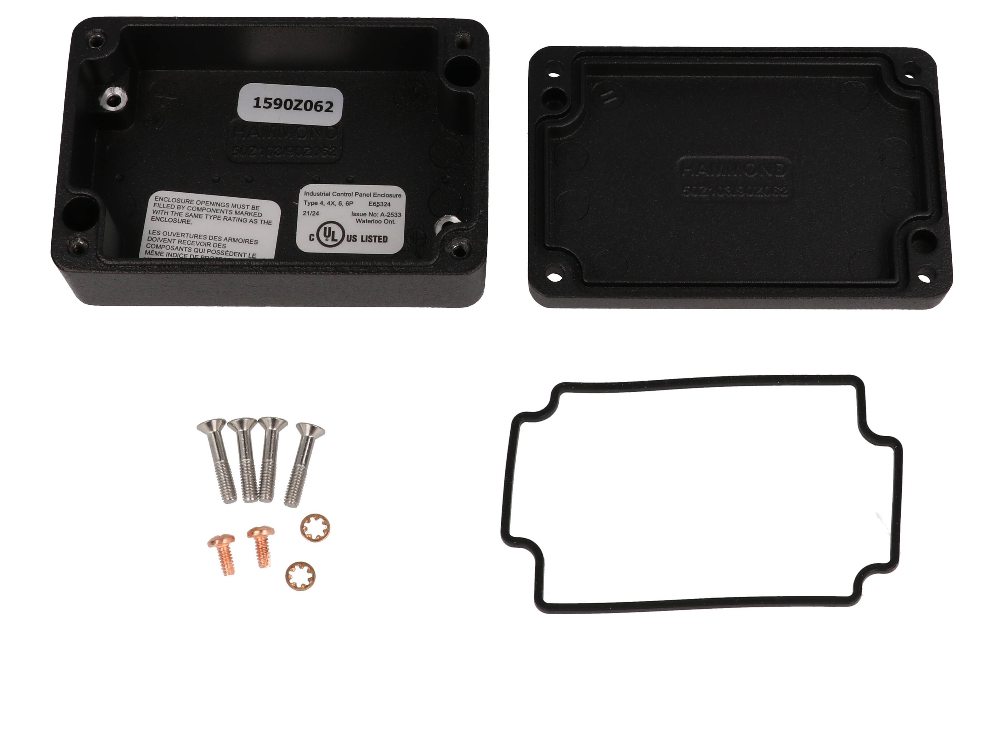 1590Z062BK black textured diecast aluminum watertight enclosure