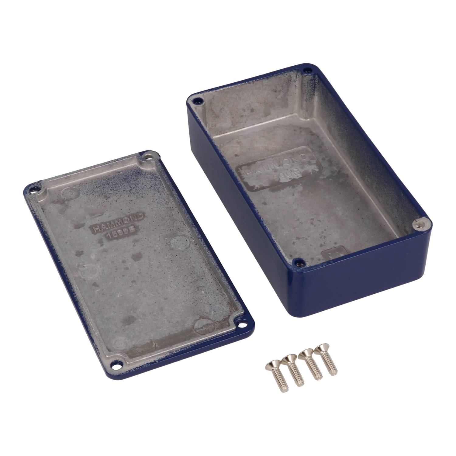 1590BCB cobalt blue powder coated diecast aluminum stomp box enclosure, 112 x 61 x 31 mm, with lid