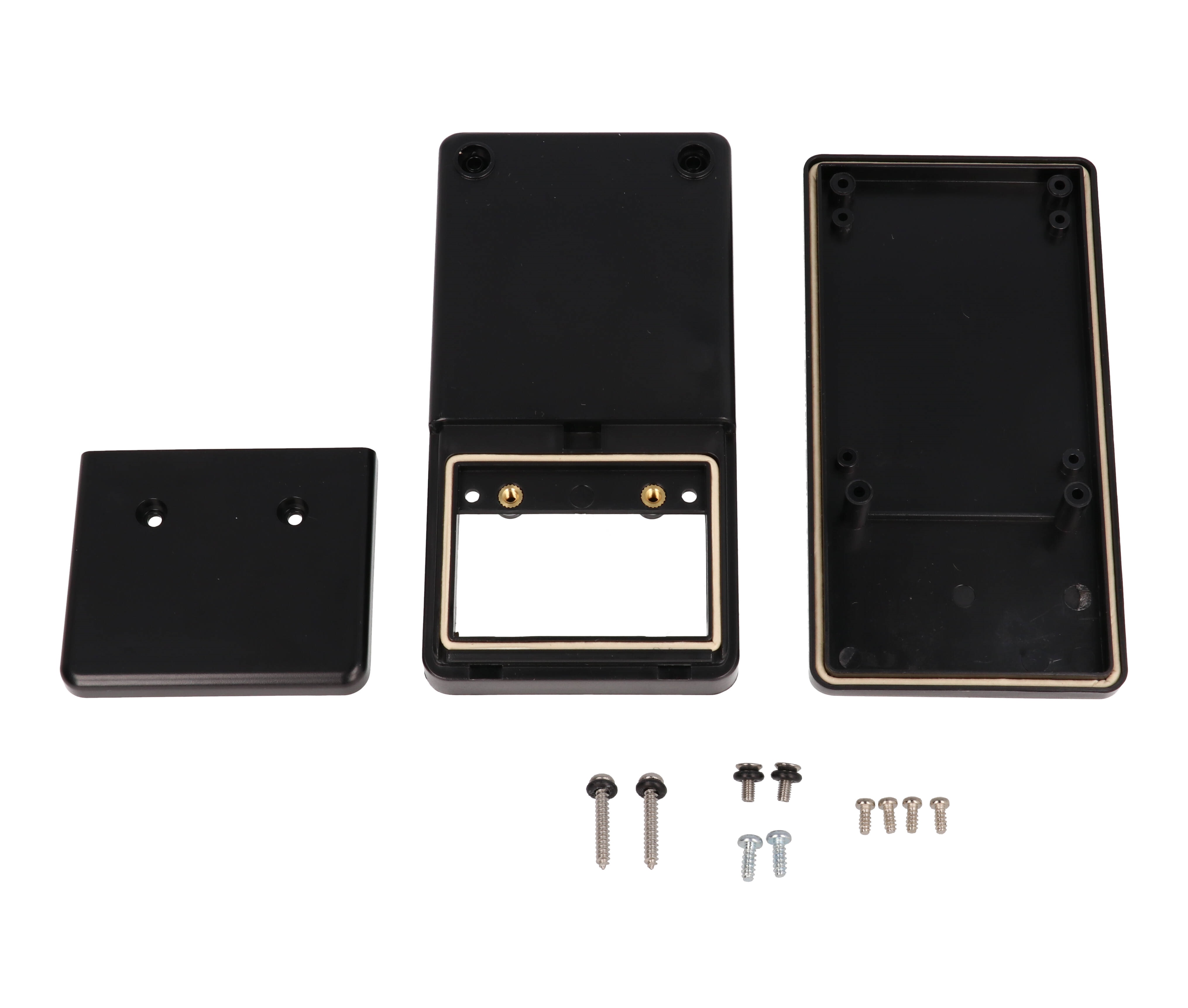 RH3001BK black gasketed IP65 ABS hand-held enclosure with battery door, 130 x 68 x 25 mm