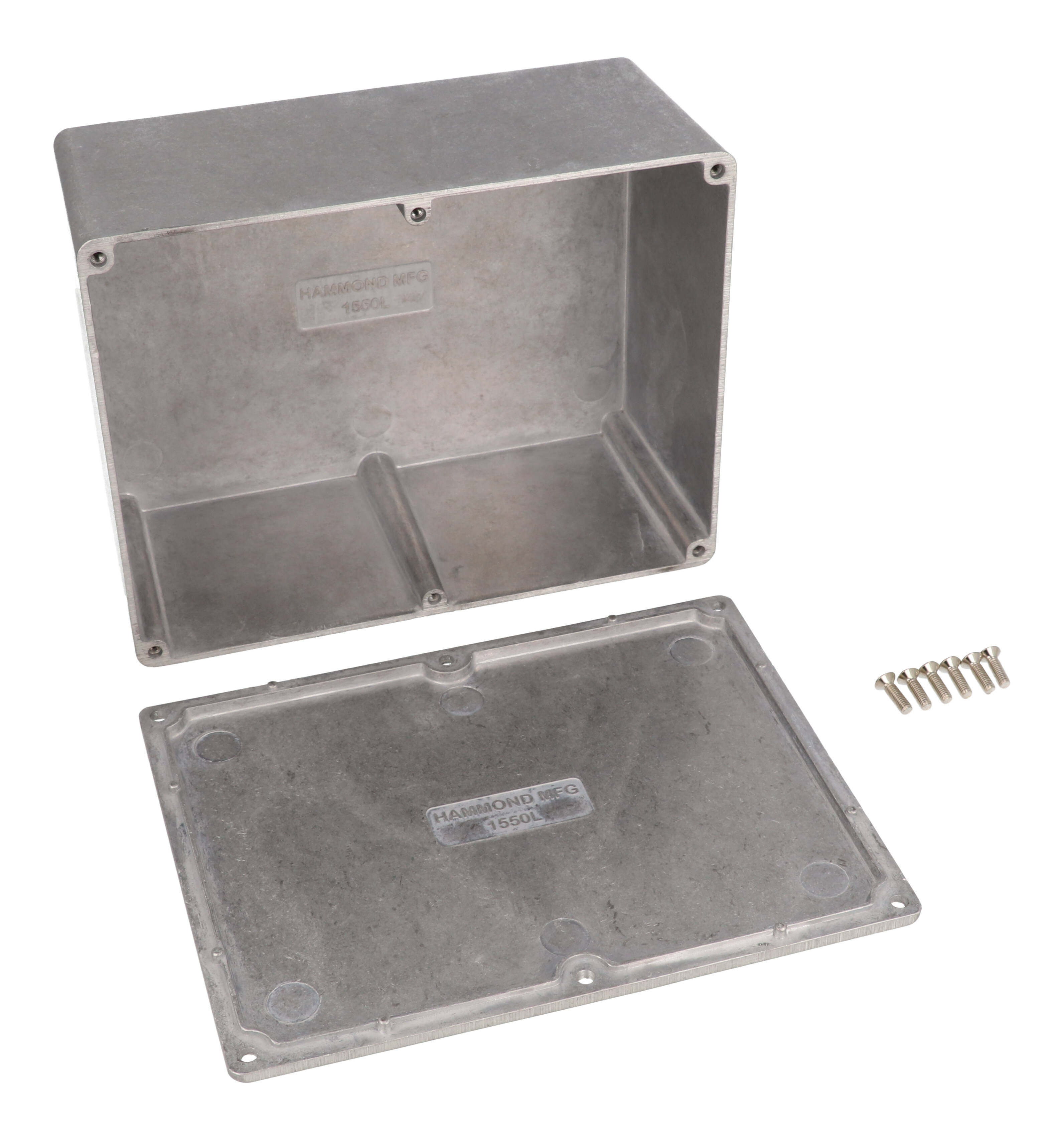 1550L natural finish diecast aluminum enclosure, 165 mm x 128 mm x 72 mm, with screw-down lid — view 2