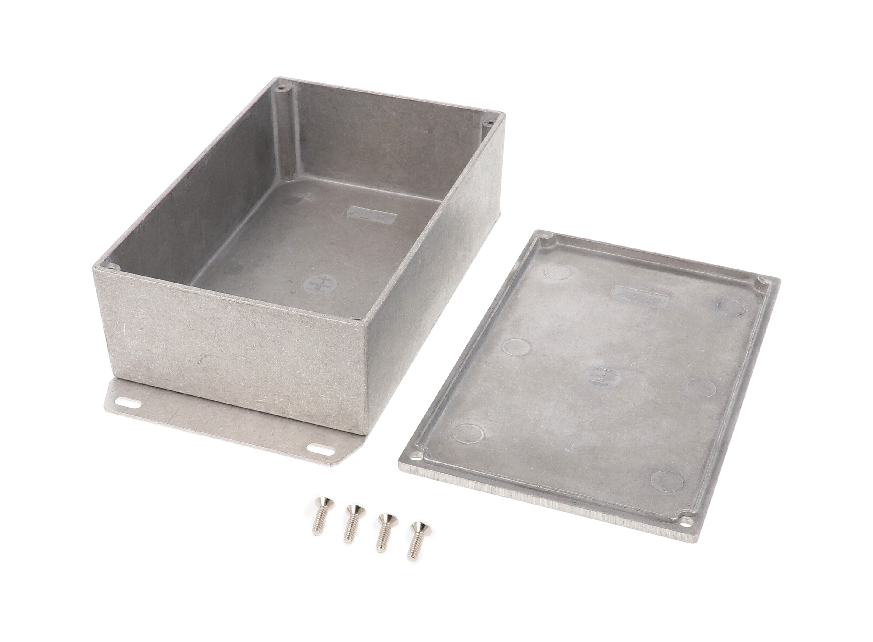 1590JF natural diecast aluminum enclosure with welded bottom flange, 145 x 95 x 49 mm