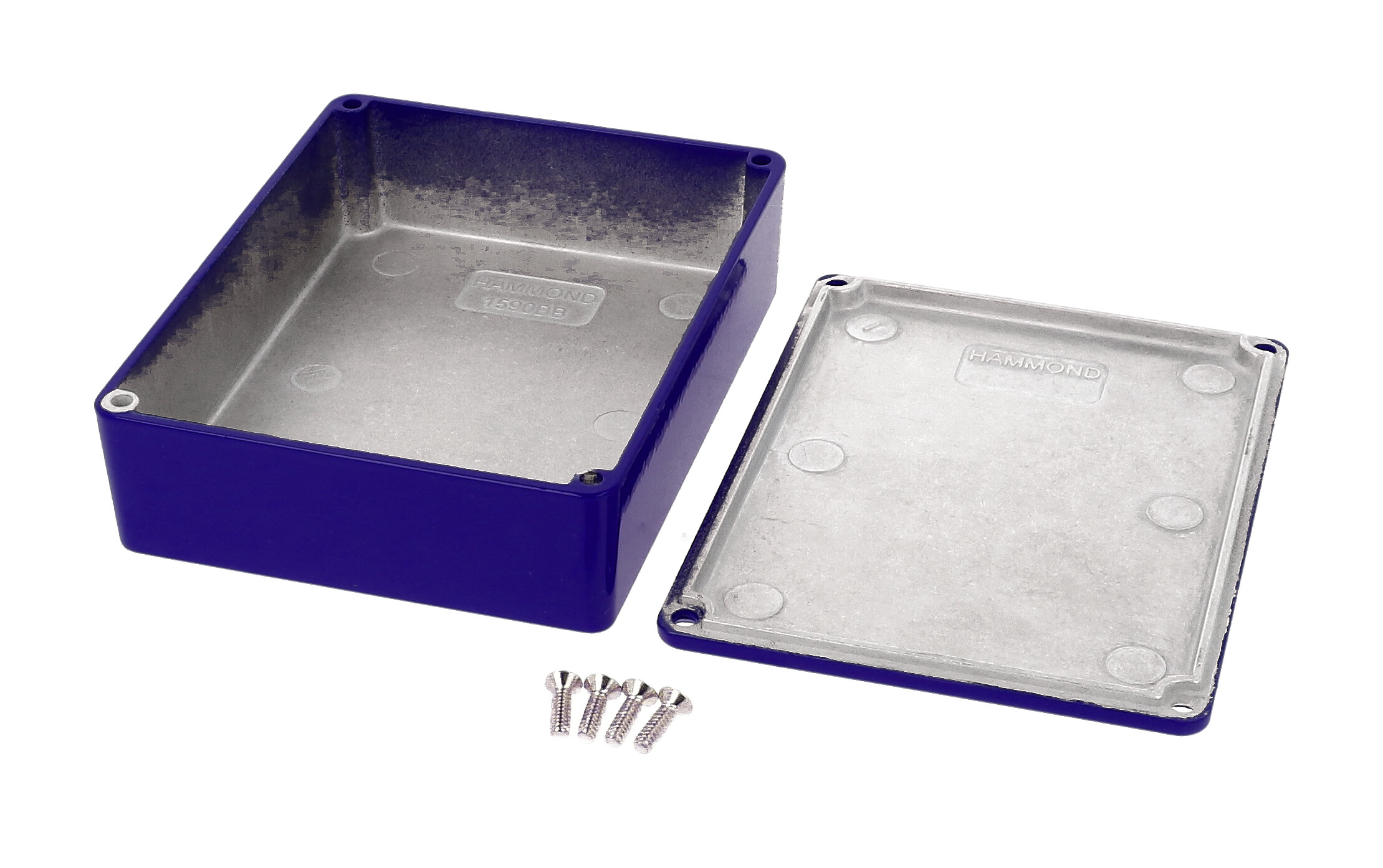 1590BBCB cobalt blue powder coated diecast aluminum stomp box enclosure, 120 x 94 x 34 mm, with lid