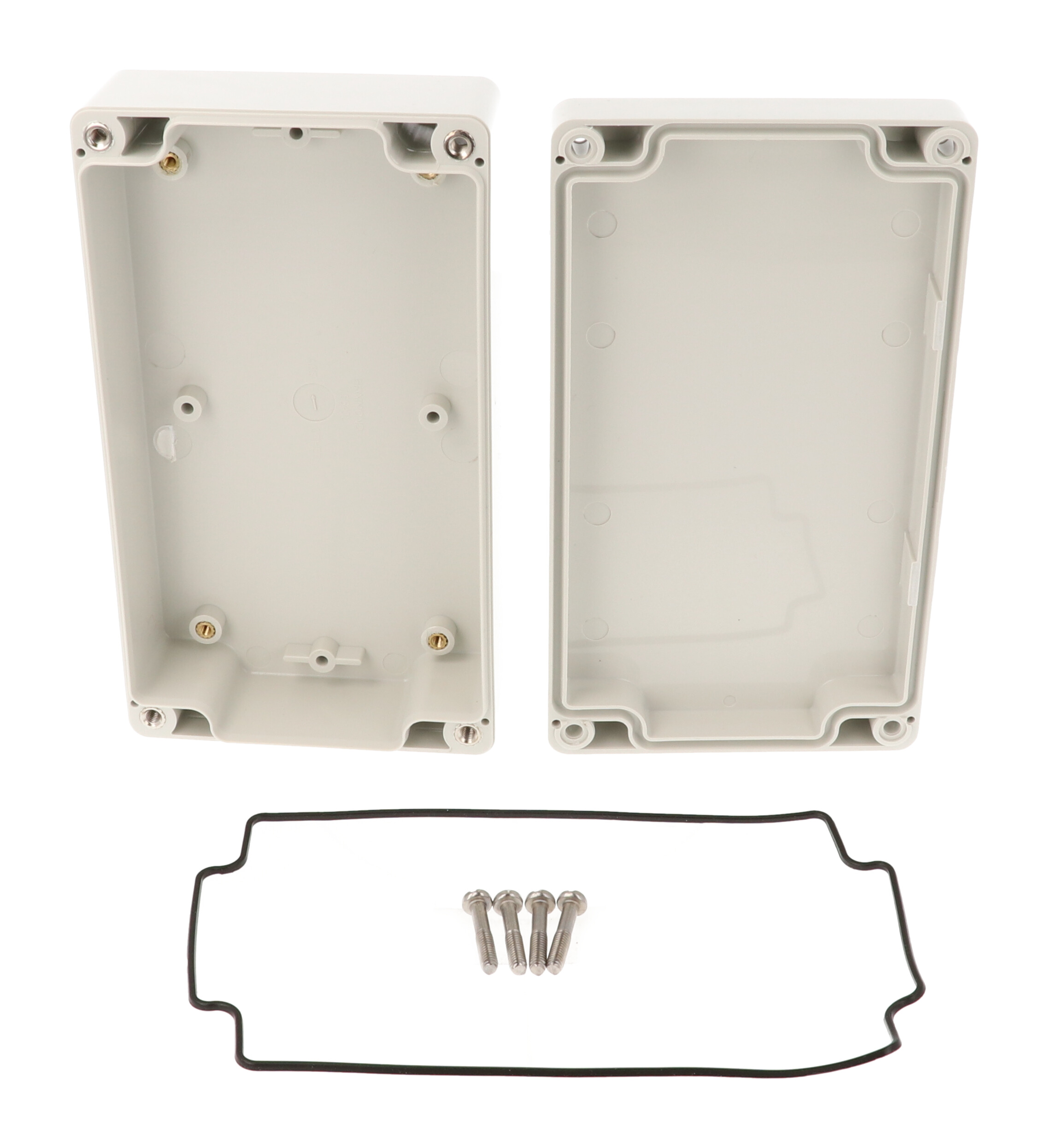 1554JLGY light gray ABS watertight enclosure, 160 x 90 x 45 mm, with gasketed screw-cover lid