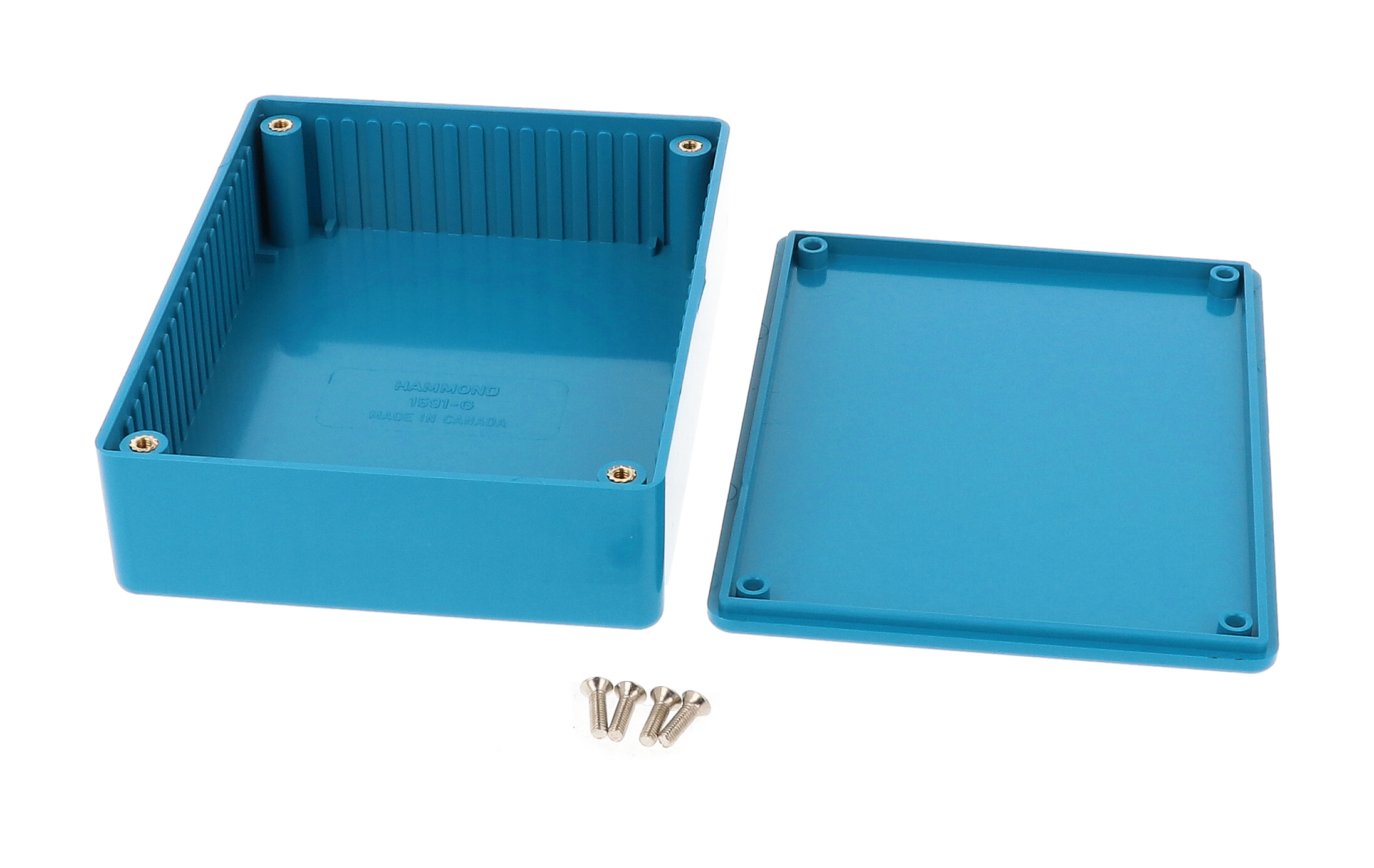 1591GBU blue flame retardant ABS enclosure with lid, 121 x 94 x 34 mm