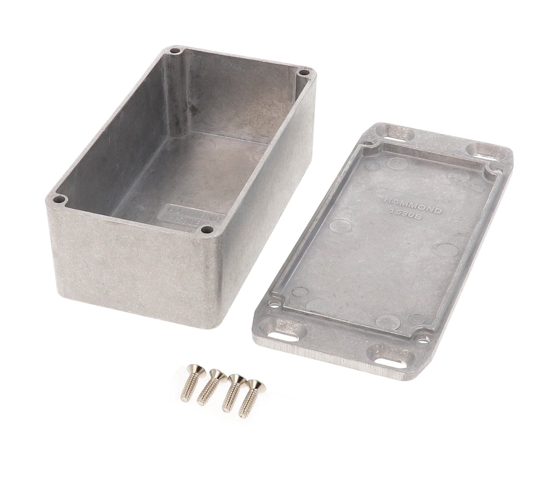 1590BSFL natural diecast aluminum enclosure with wall-mounting flanged lid