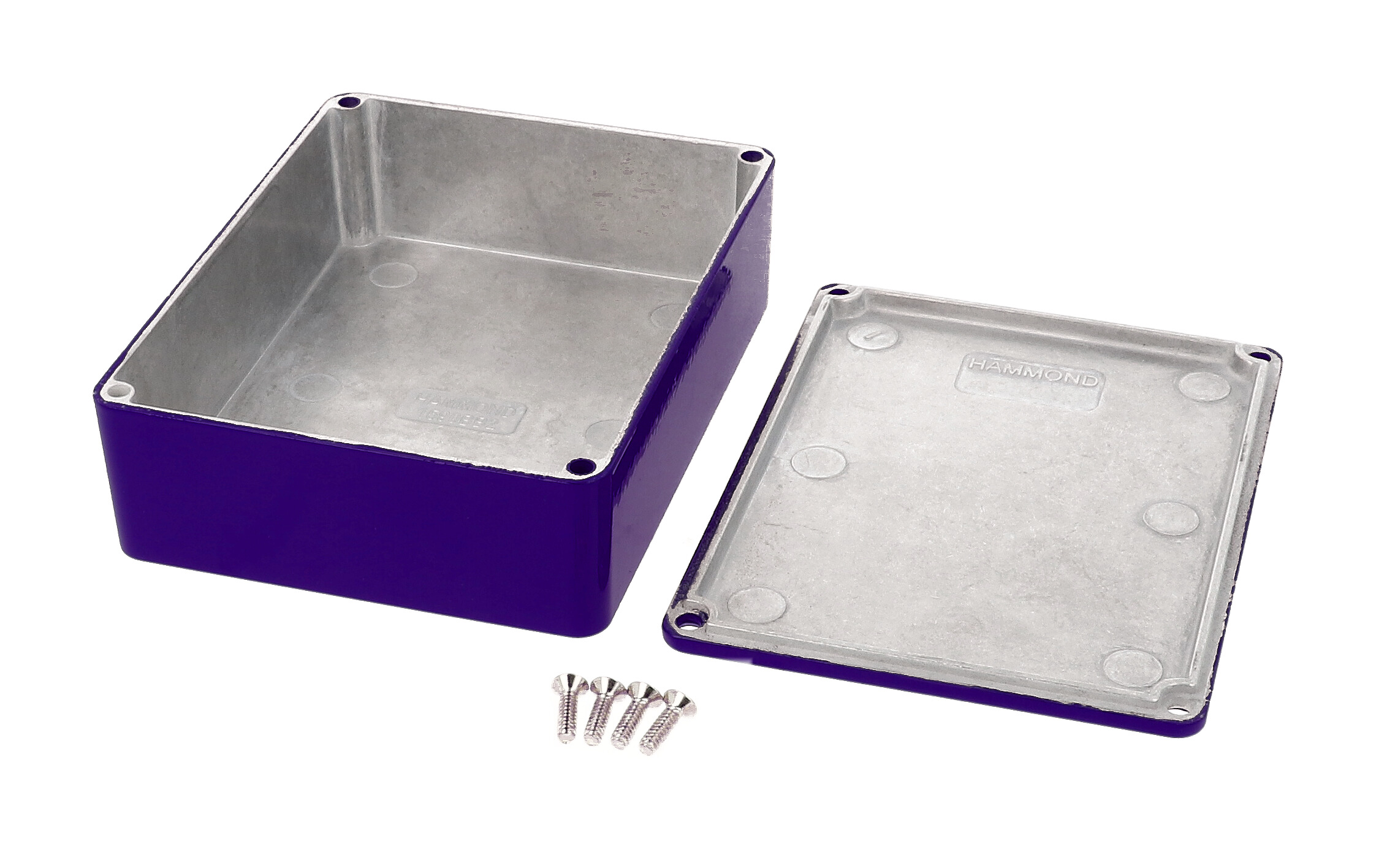 1590BB2CB cobalt blue powder coated diecast aluminum stomp box enclosure, 120 x 94 x 38 mm, with lid