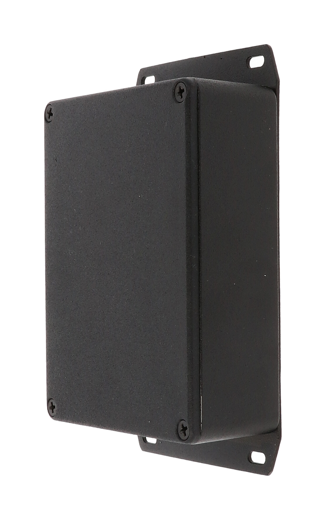 1590BB2FBK black textured diecast aluminum enclosure with welded bottom mounting flange