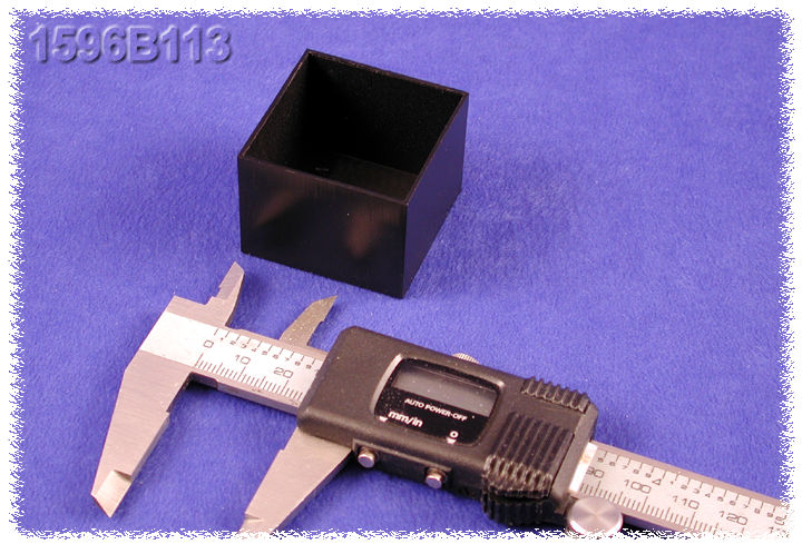 1596B113 black ABS square potting box, 40 x 40 mm, open top with no lid
