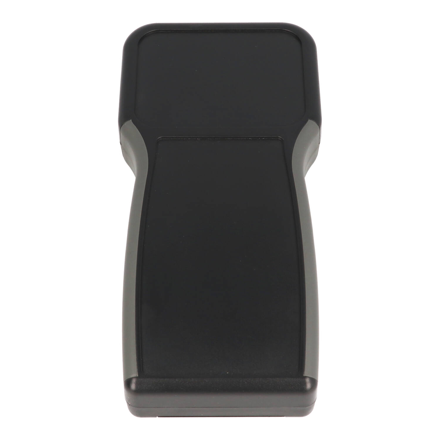 1553TBKBAT black ABS T-shaped hand held enclosure with battery door and grey TPE soft grip