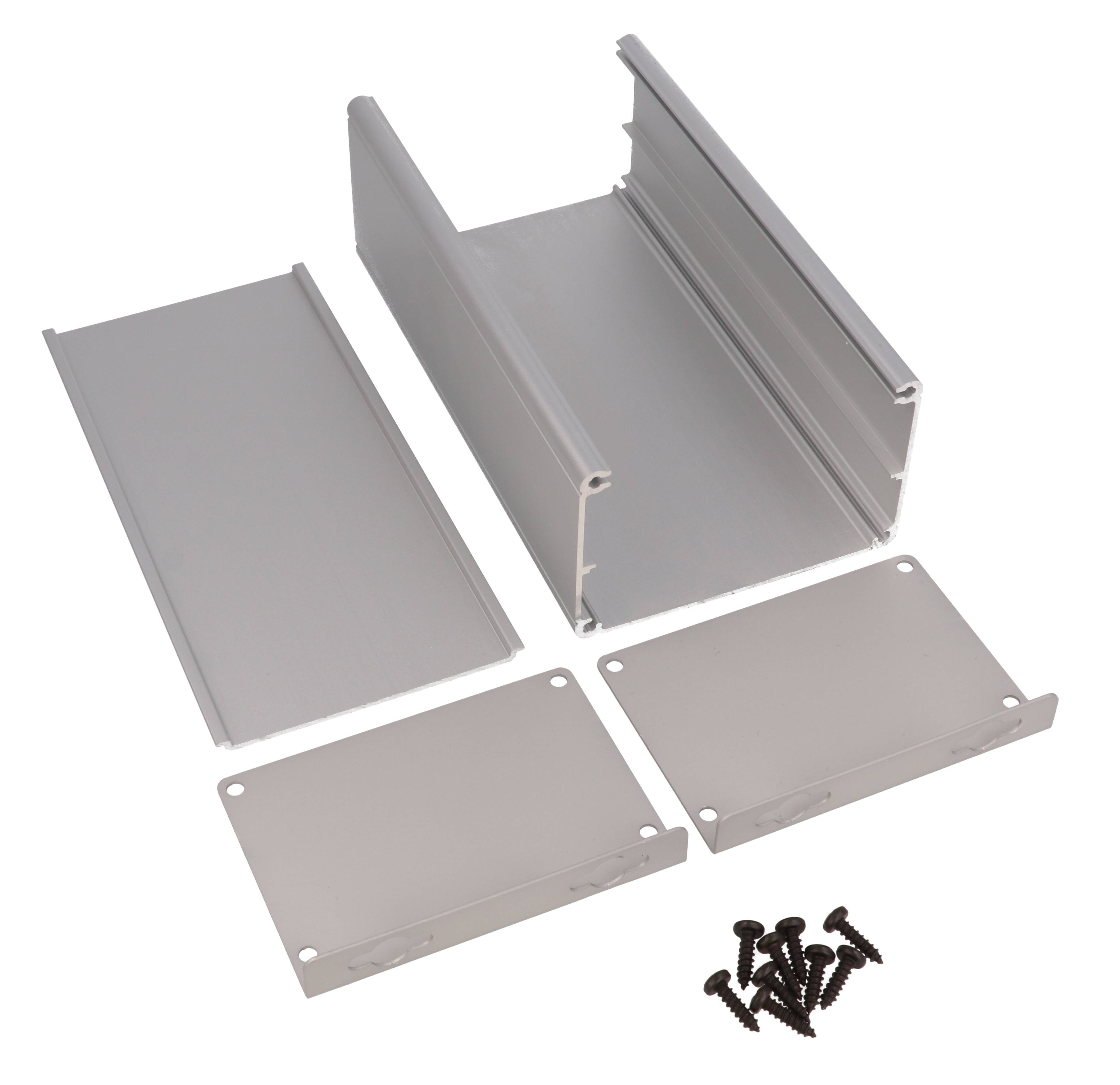 1455ZT1601 clear anodized wallmount extruded aluminum enclosure, 160 x 89 x 56 mm, with keyhole mounting brackets