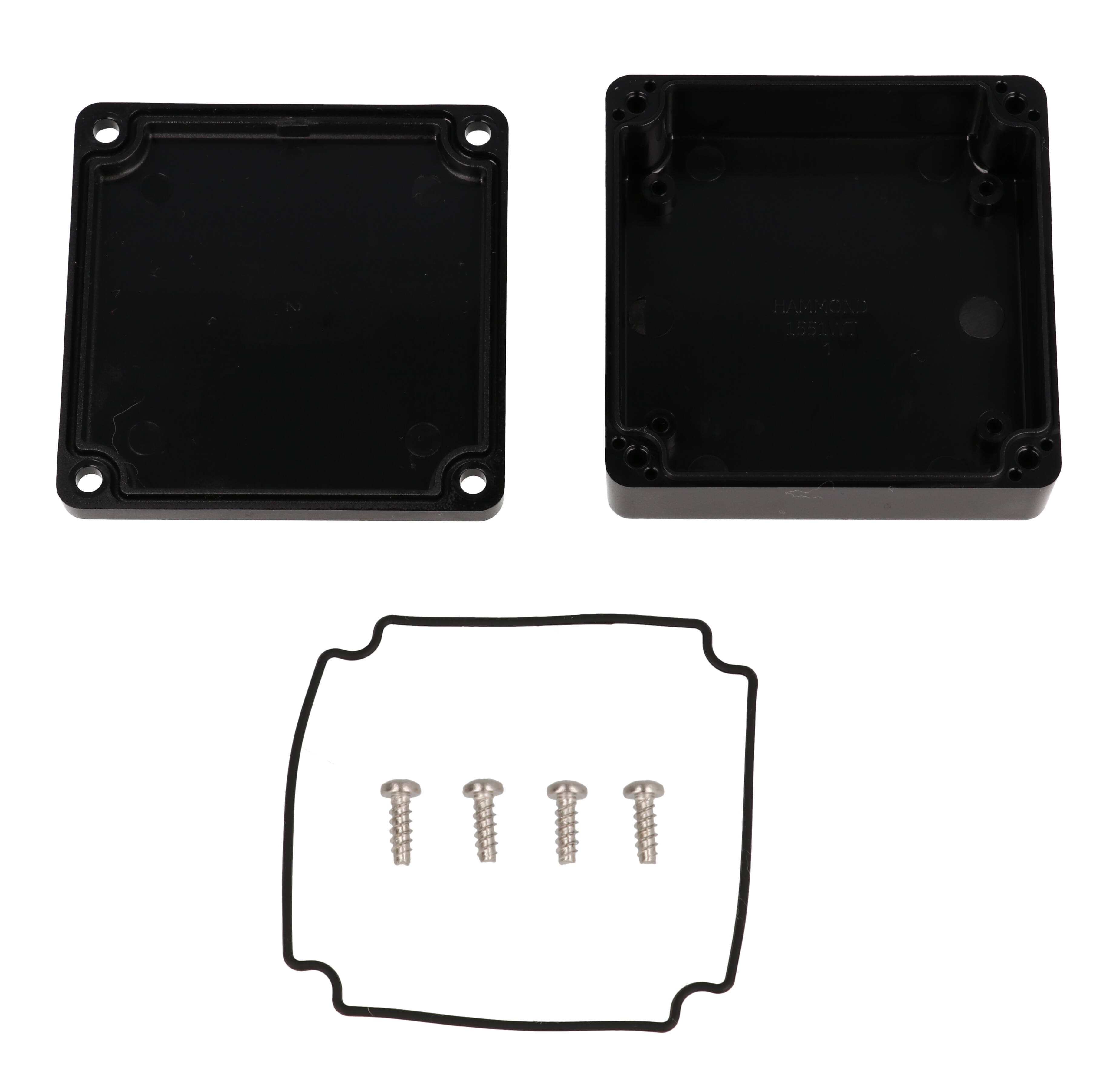 1551WTBK black 60 x 60 x 22 mm square watertight polycarbonate enclosure