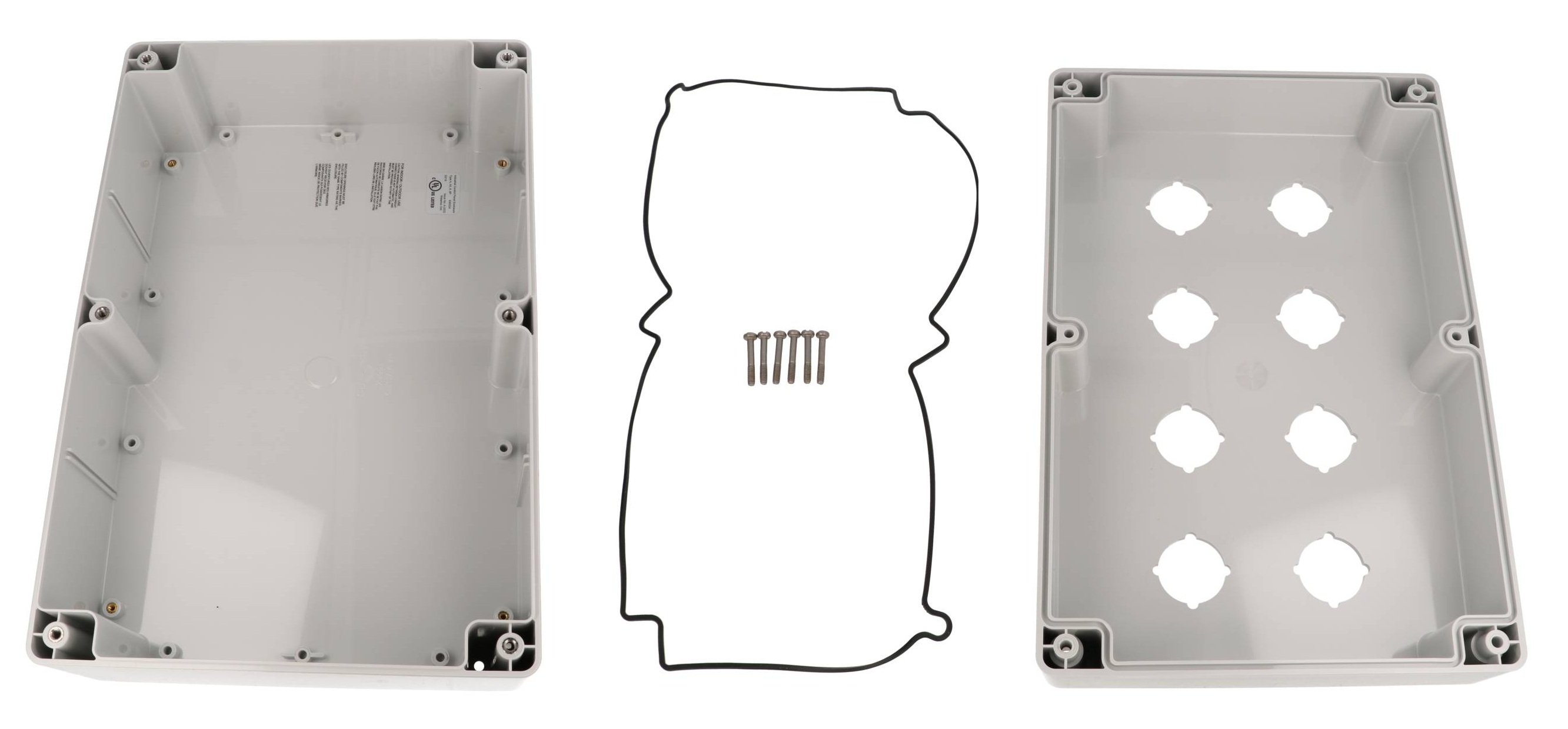 1554PB8A deep light gray polycarbonate enclosure with eight 30.5mm pushbutton holes