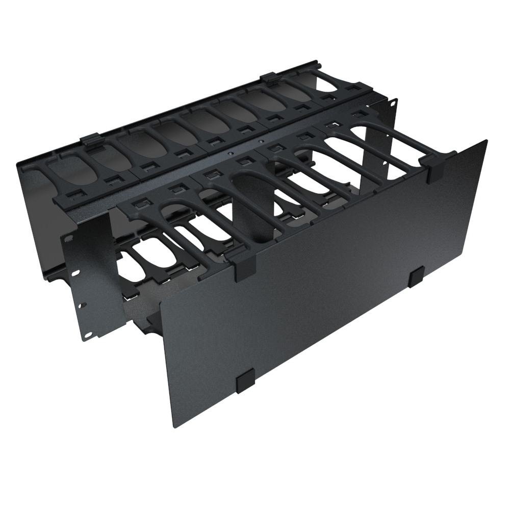 Hammond RB-HFMS2 2U black steel horizontal finger cable manager with removable cover for 19-inch racks