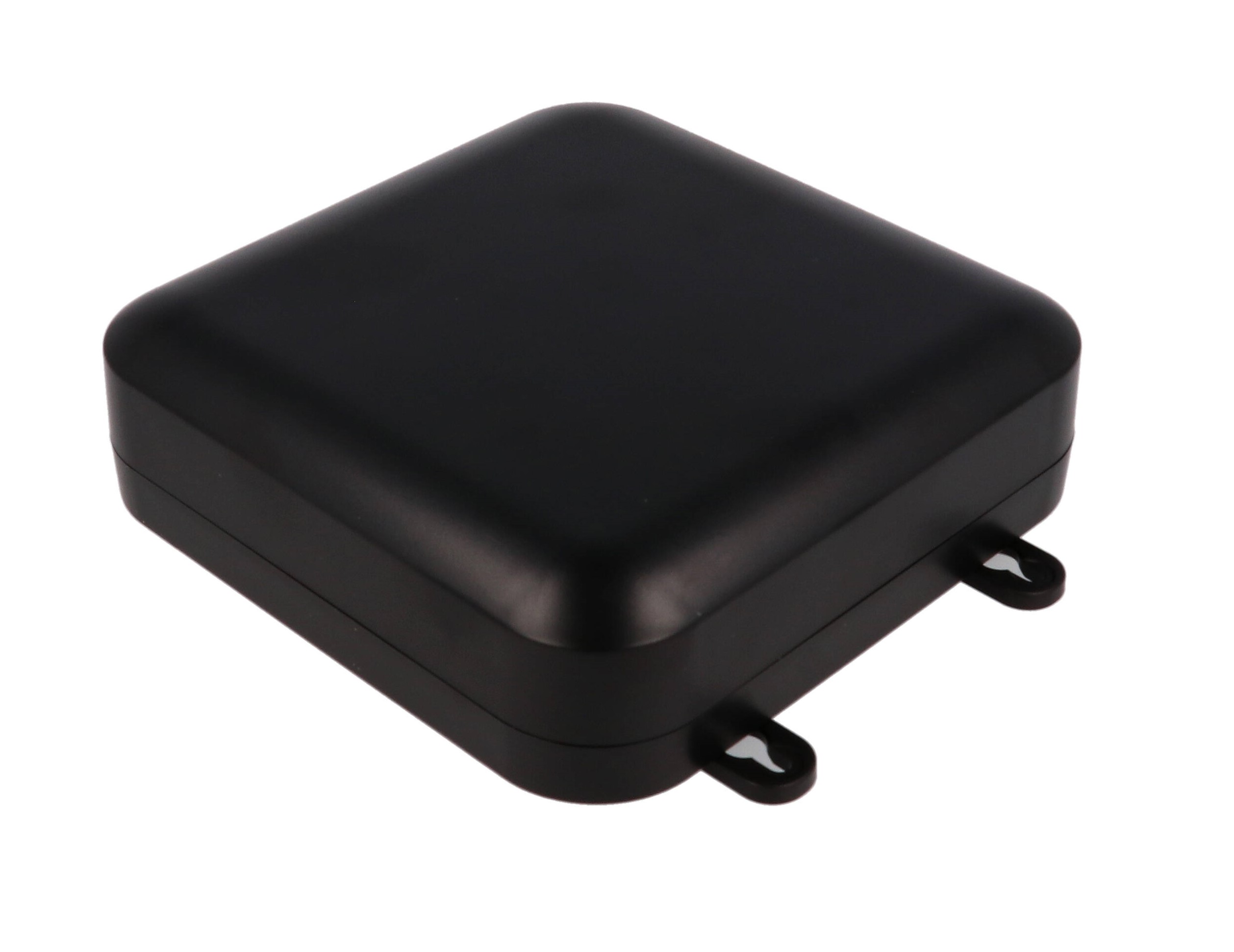 1557FBK black ABS low-profile watertight enclosure, 160 x 160 x 45 mm