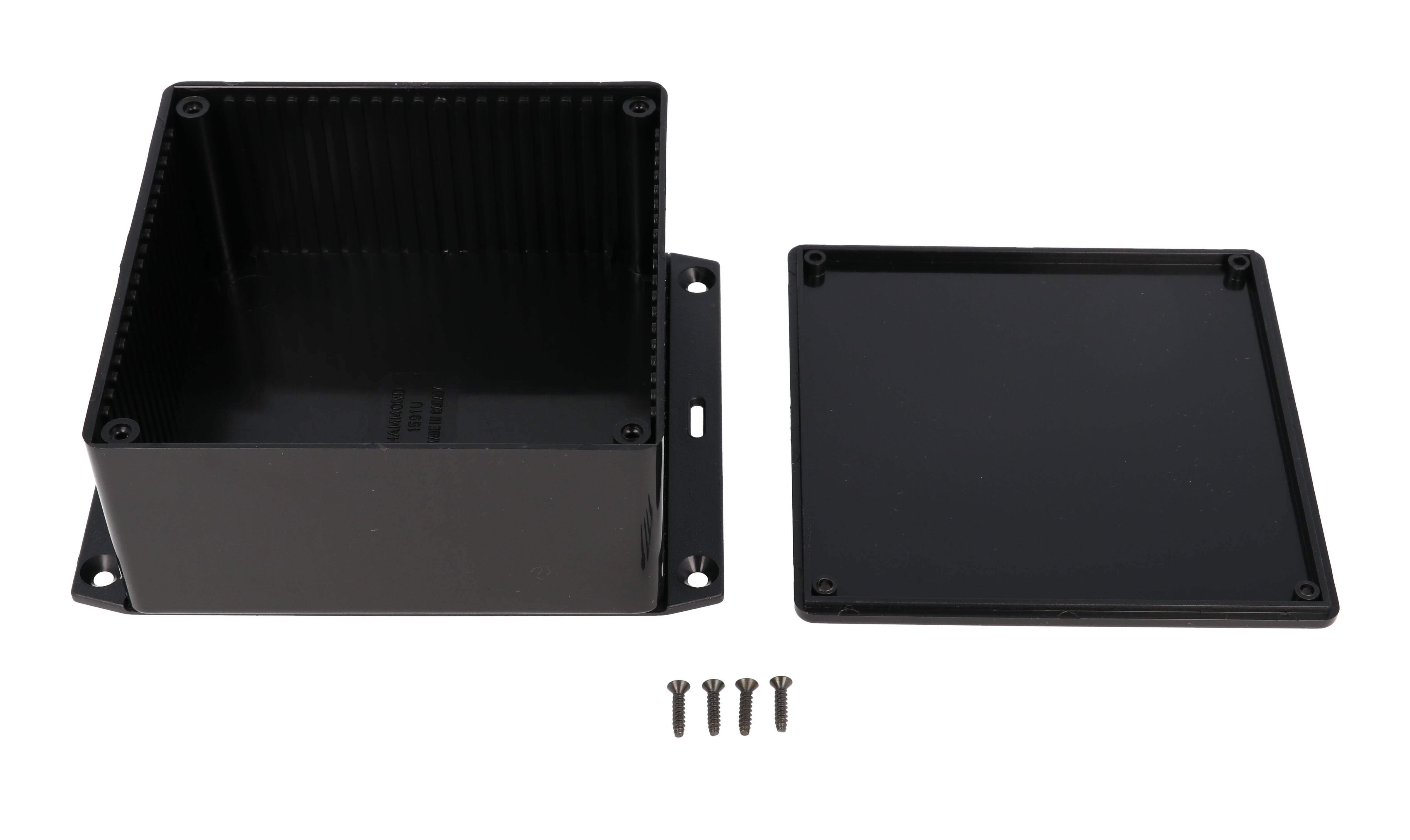 1591UF2SBK black general purpose ABS enclosure with bottom mounting flange