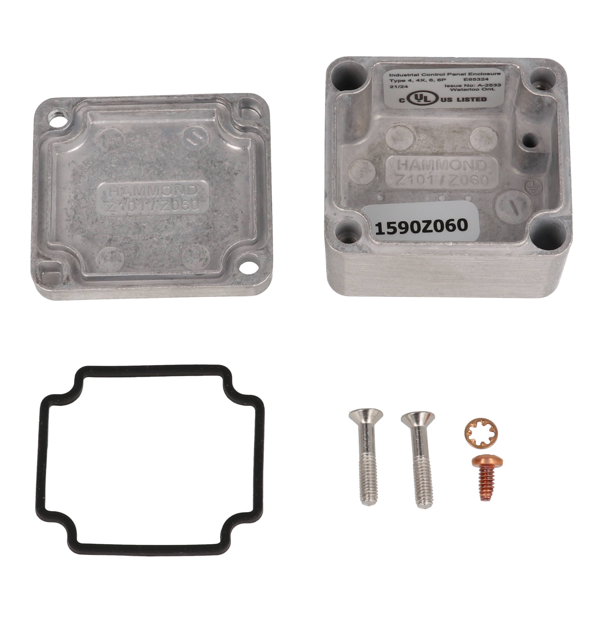 1590Z060 natural diecast aluminum IP68 enclosure with lid and silicone gasket