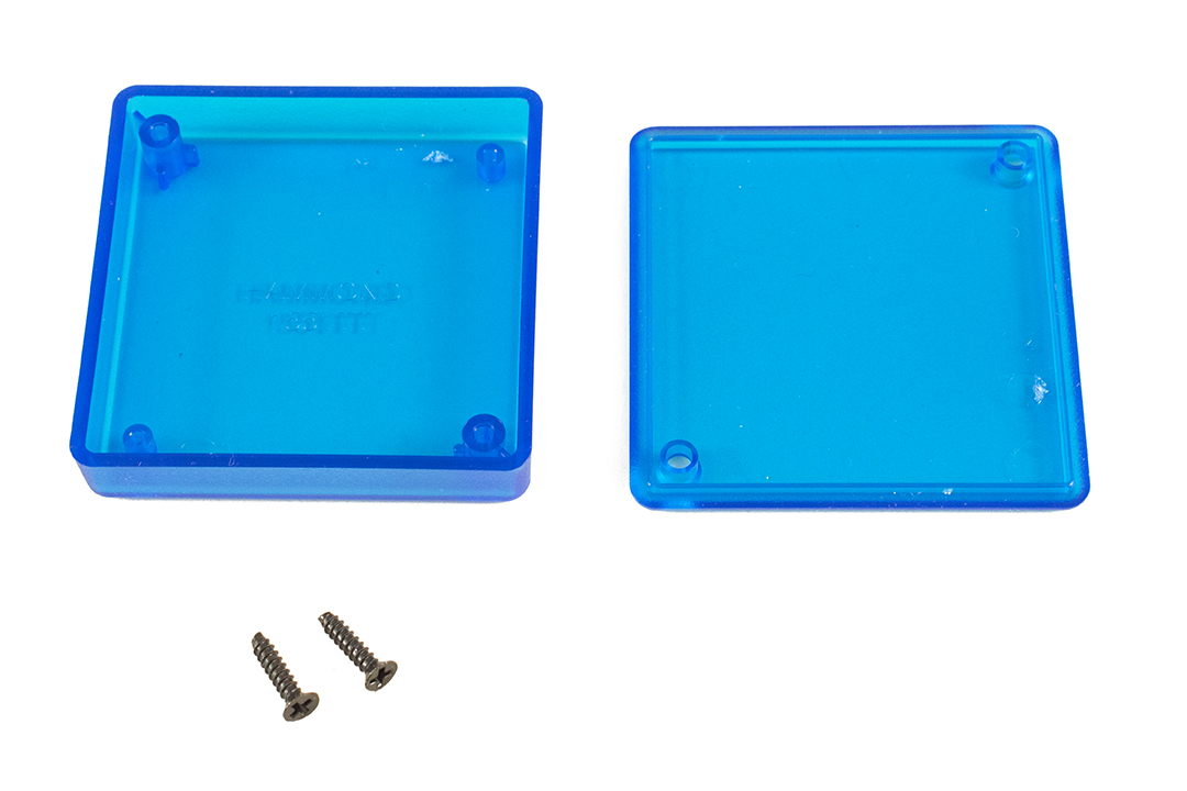 1551TTTBU translucent blue ABS miniature enclosure, 60 x 60 x 15 mm