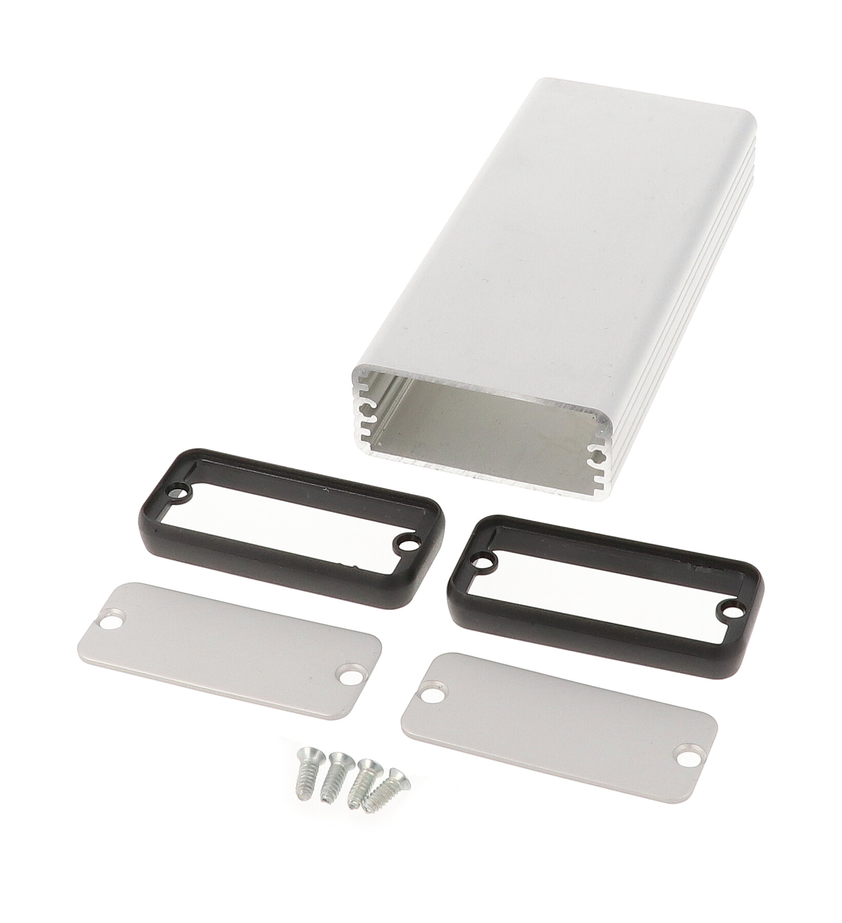 1455C1201 clear anodized extruded aluminum PC board enclosure, 120 x 54 x 23 mm, with metal end panels