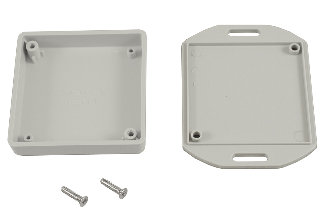 1551TTFLGY grey ABS miniature enclosure, 60 x 60 x 15 mm, with flanged lid — view 2