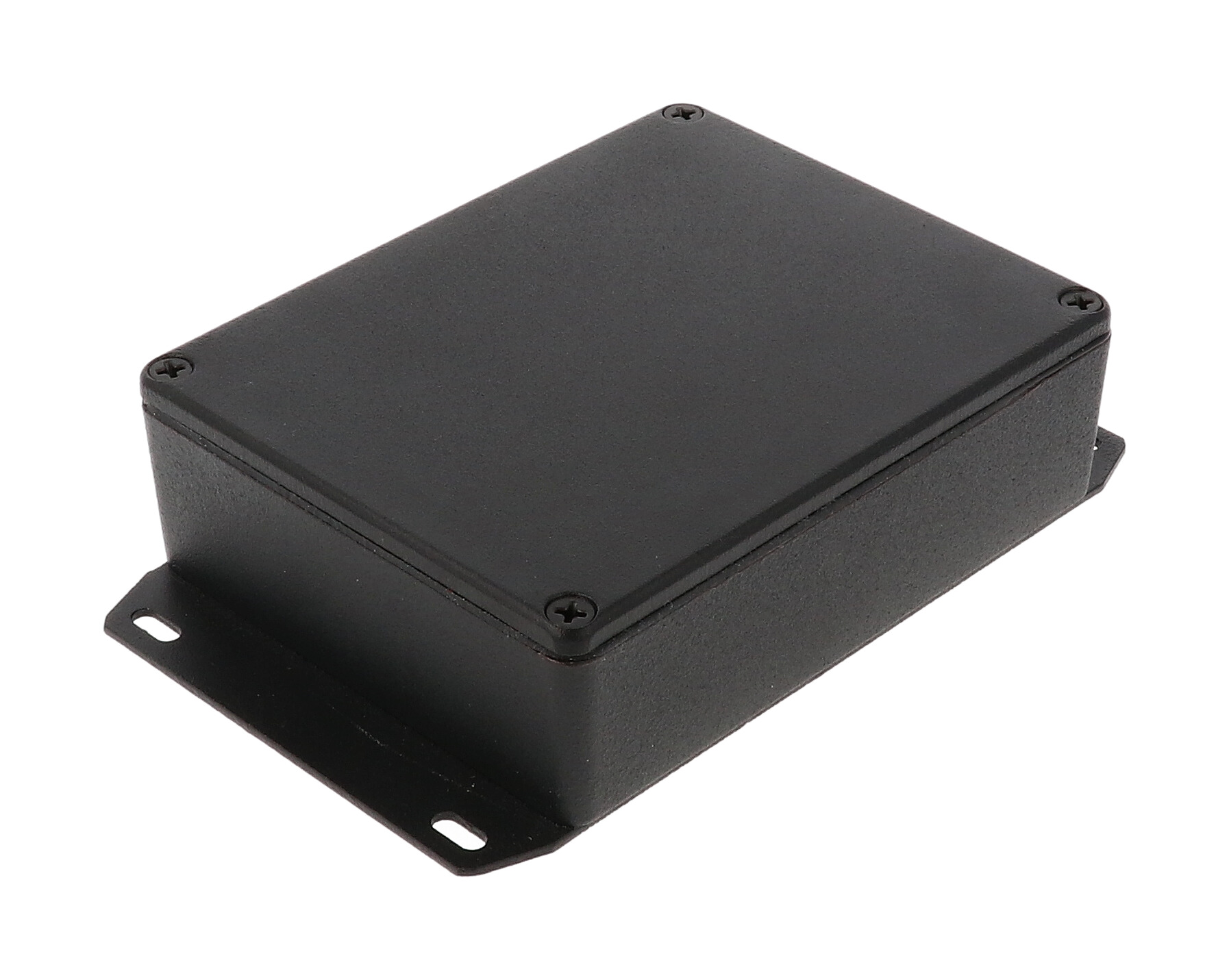 1590BBFBK black textured diecast aluminum enclosure with welded bottom mounting flange