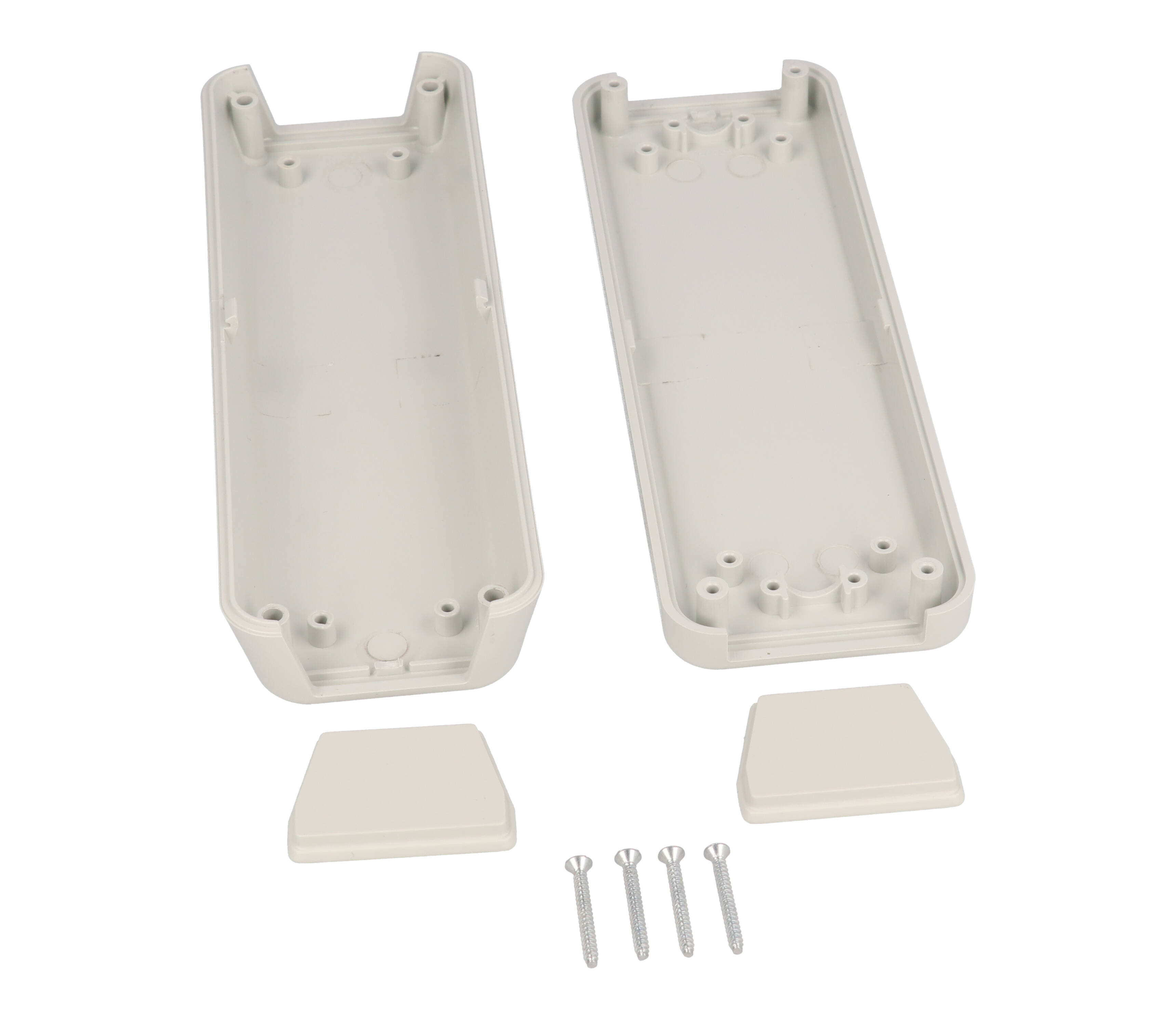 1552D5GY light gray 150 x 50 x 30 mm hand-held ABS plastic enclosure with recessed top and removable end panels