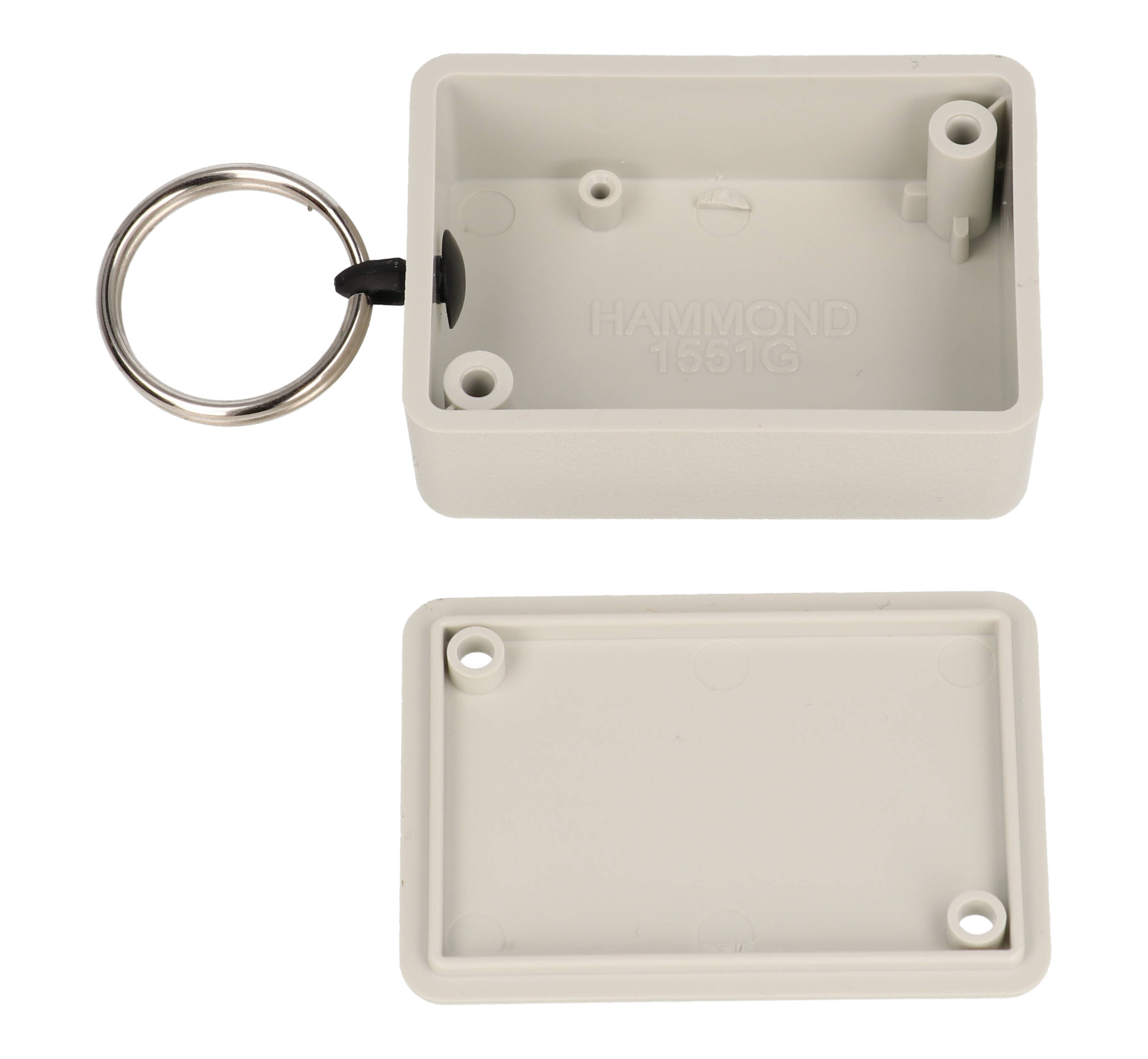Hammond 1551GRGY light gray ABS plastic enclosure with key ring, 50 x 35 x 20 mm