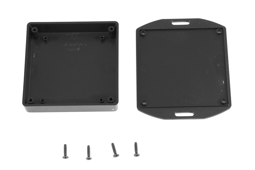 1551XXFLBK black ABS miniature enclosure, 80 x 80 x 15 mm, with flanged lid